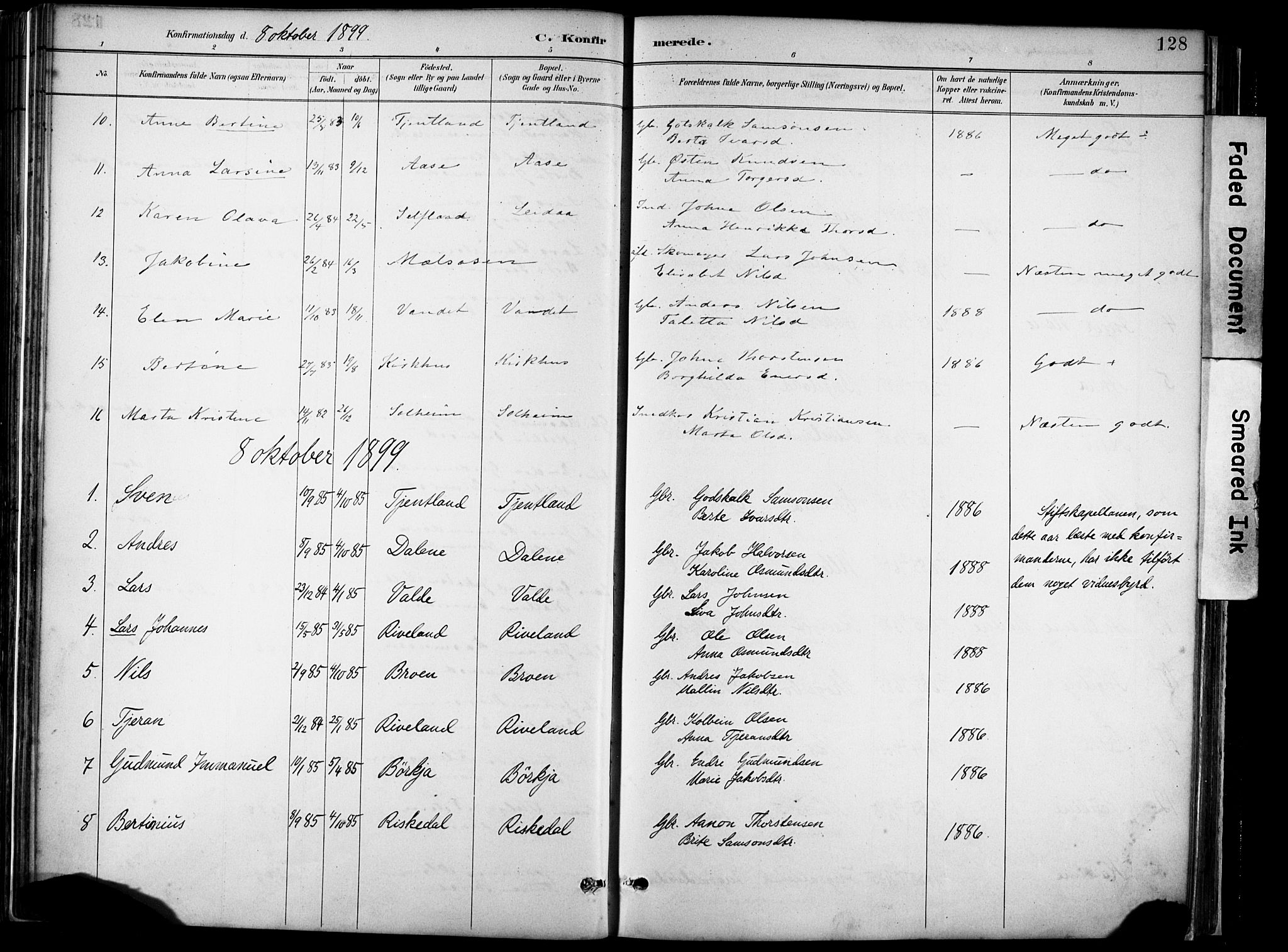 Hjelmeland sokneprestkontor, AV/SAST-A-101843/02/A/L0001: Ministerialbok nr. A 16, 1887-1926, s. 128