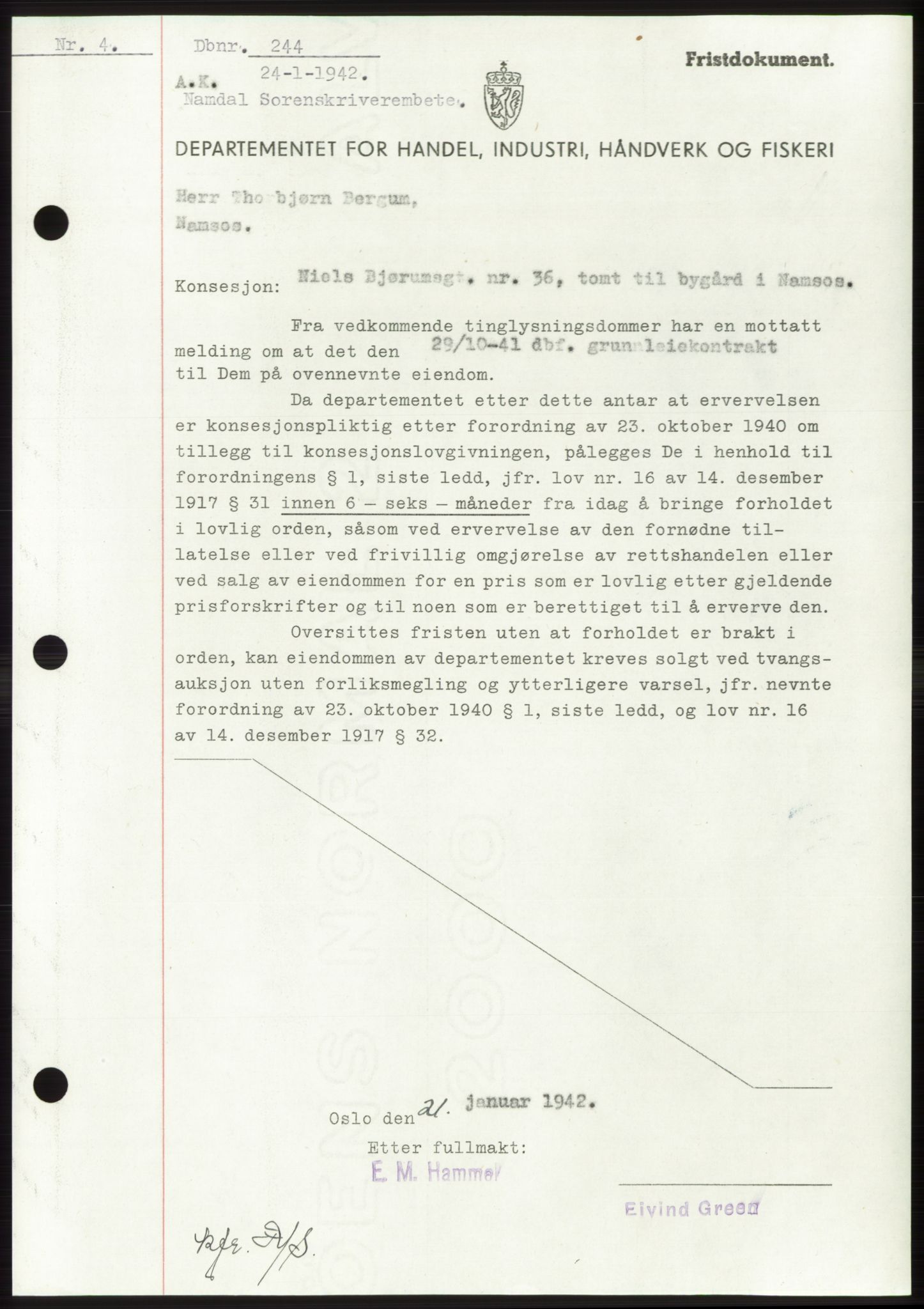 Namdal sorenskriveri, SAT/A-4133/1/2/2C: Pantebok nr. -, 1941-1942, Dagboknr: 244/1942