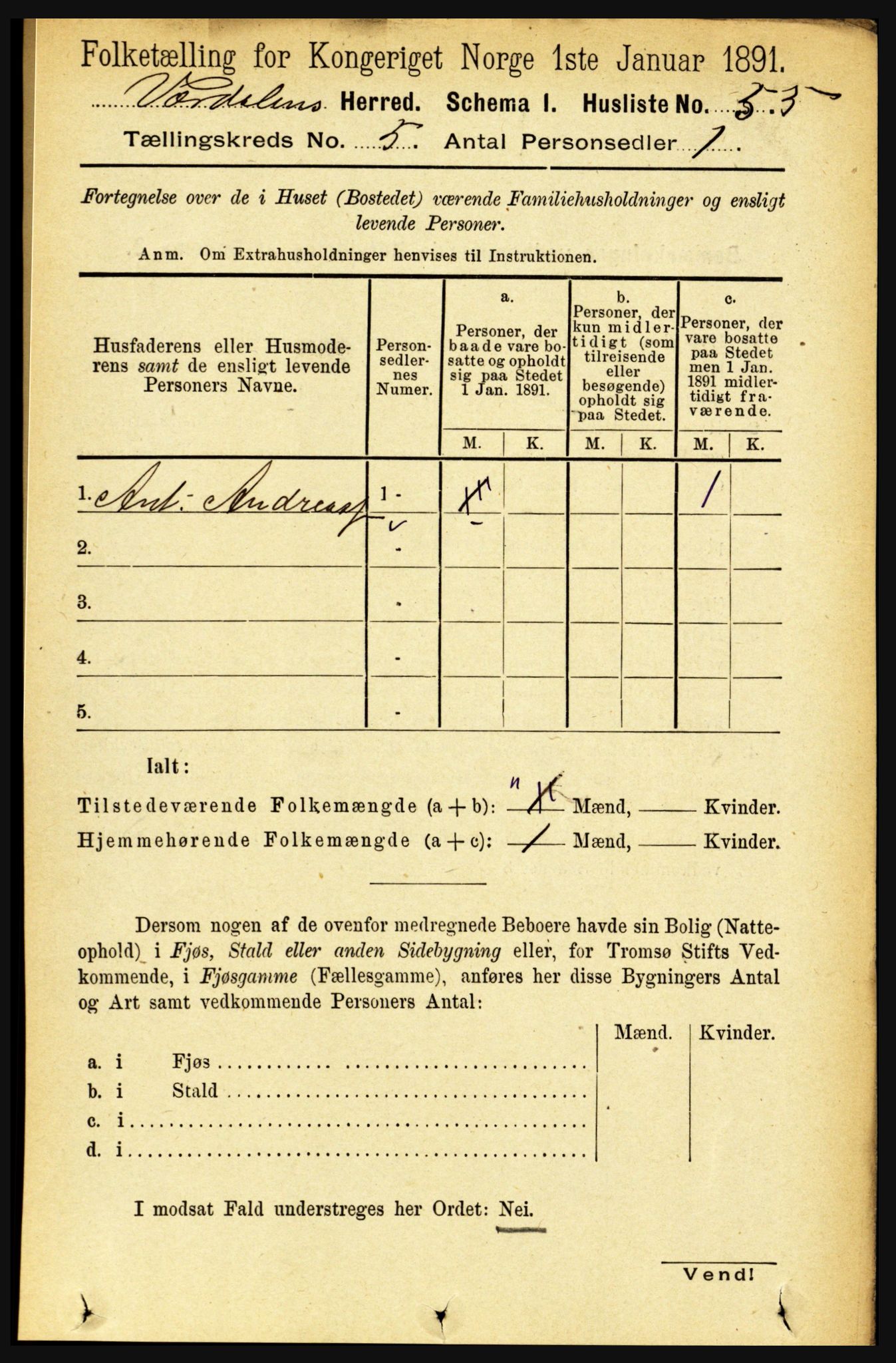 RA, Folketelling 1891 for 1721 Verdal herred, 1891, s. 2954