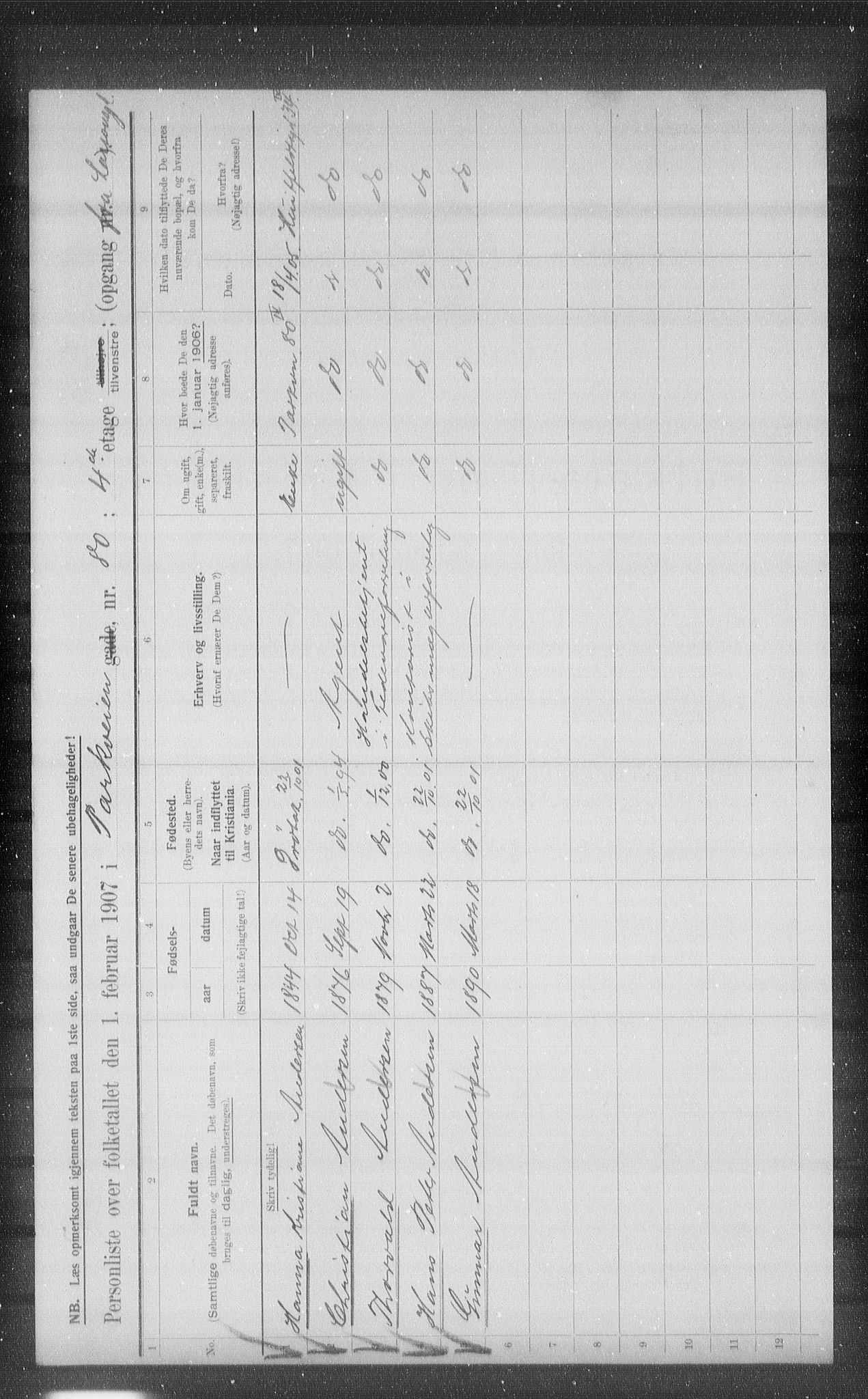 OBA, Kommunal folketelling 1.2.1907 for Kristiania kjøpstad, 1907, s. 40198