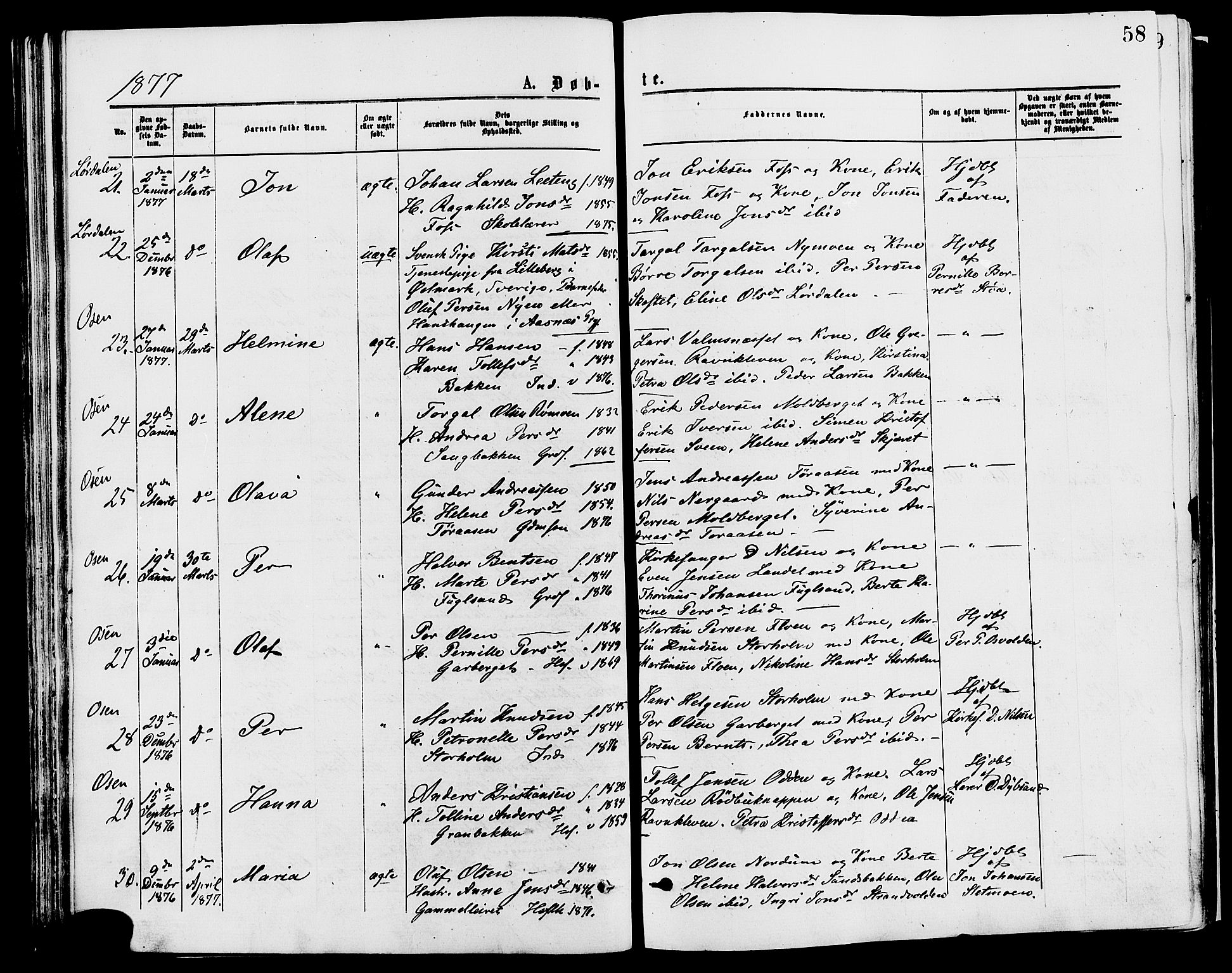 Trysil prestekontor, AV/SAH-PREST-046/H/Ha/Haa/L0007: Ministerialbok nr. 7, 1874-1880, s. 58