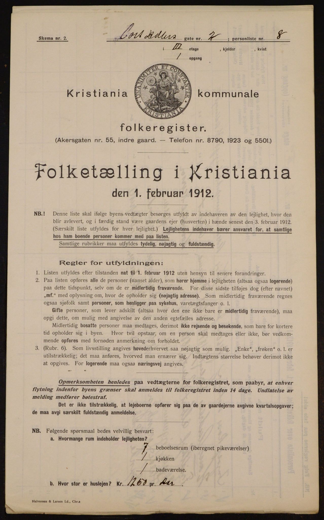 OBA, Kommunal folketelling 1.2.1912 for Kristiania, 1912, s. 13506