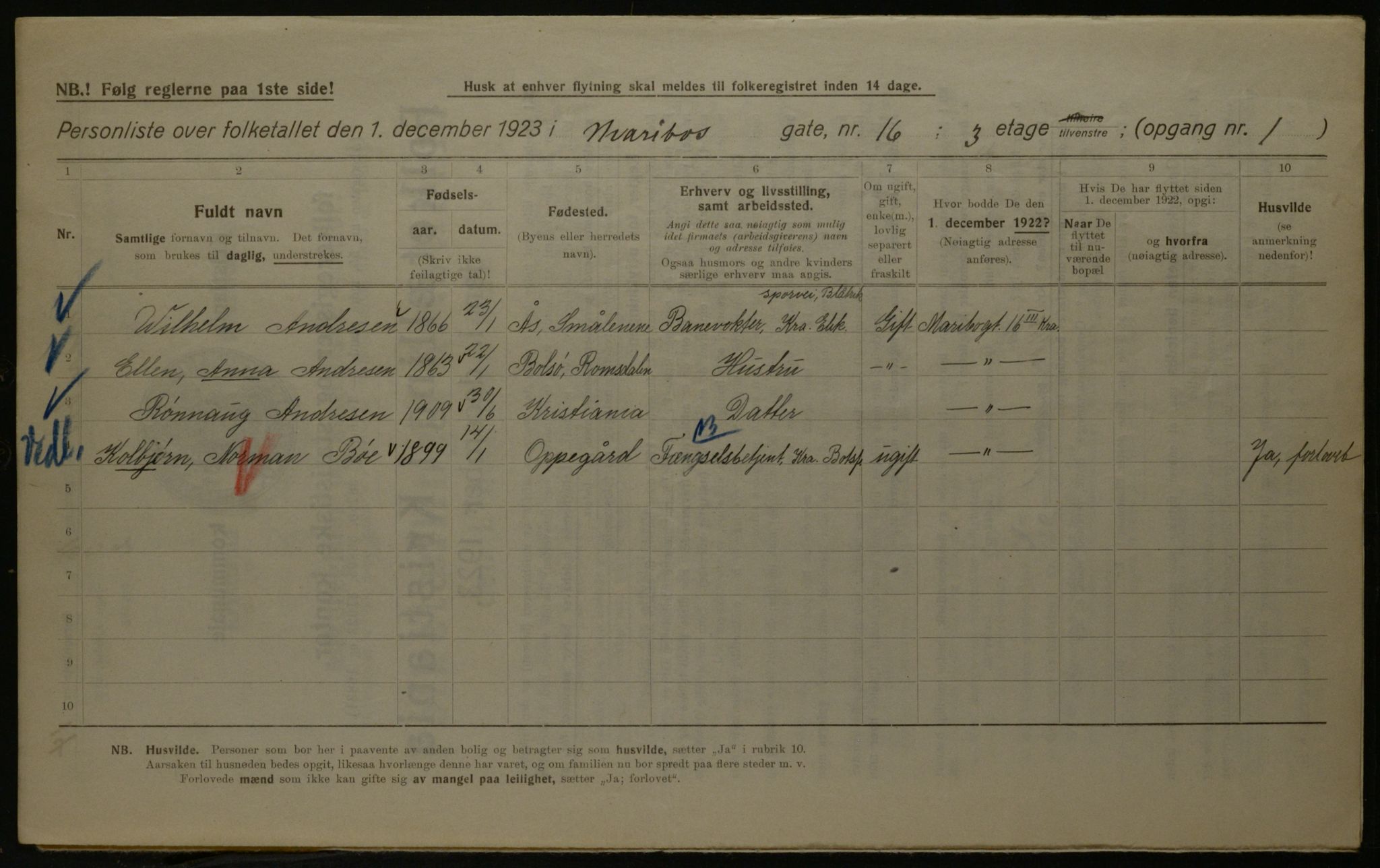 OBA, Kommunal folketelling 1.12.1923 for Kristiania, 1923, s. 67421