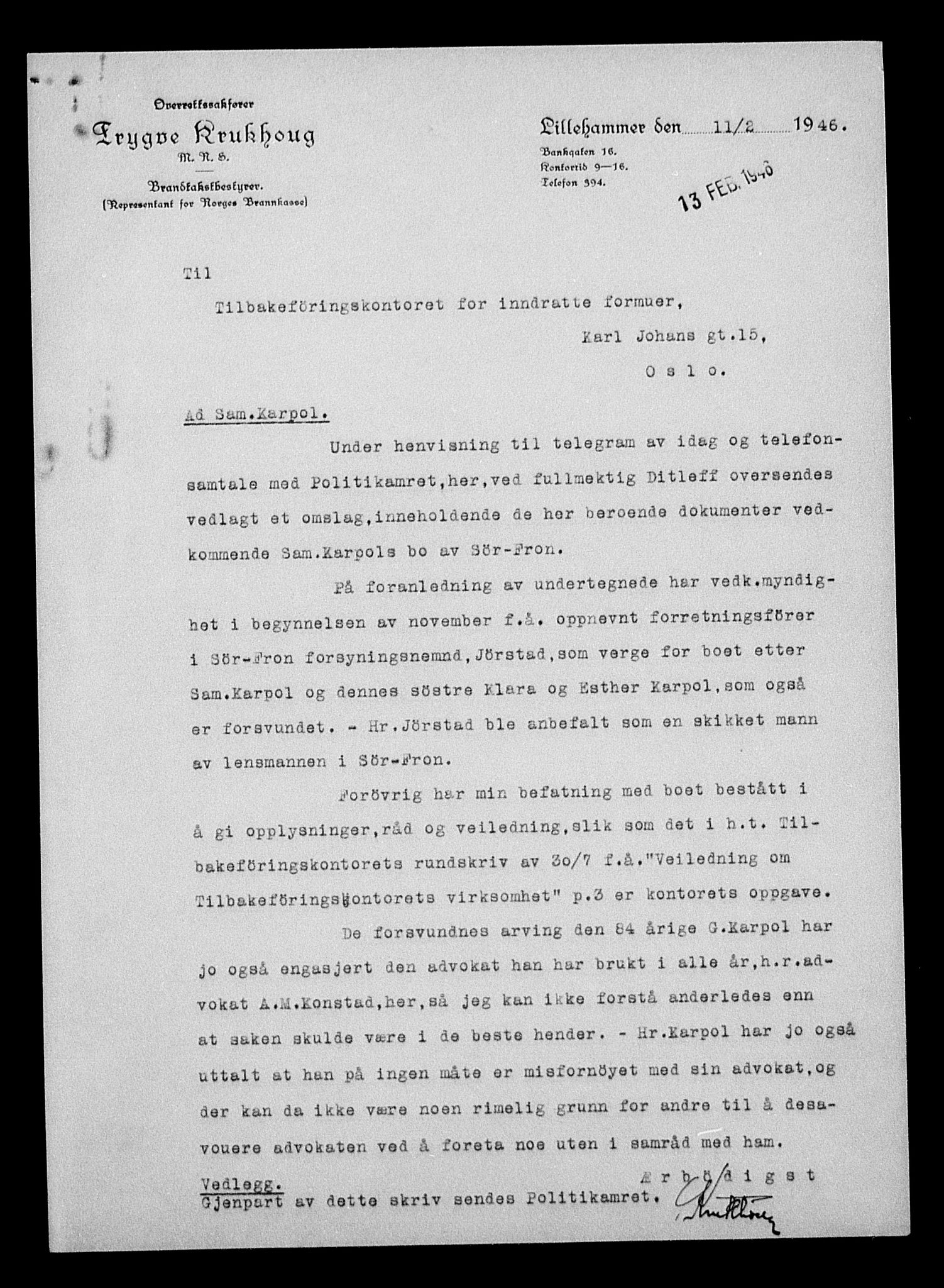 Justisdepartementet, Tilbakeføringskontoret for inndratte formuer, AV/RA-S-1564/H/Hc/Hcc/L0949: --, 1945-1947, s. 473