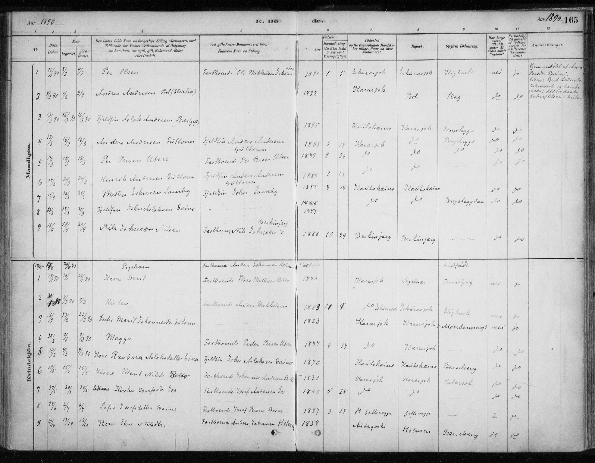 Karasjok sokneprestkontor, AV/SATØ-S-1352/H/Ha/L0002kirke: Ministerialbok nr. 2, 1885-1906, s. 165