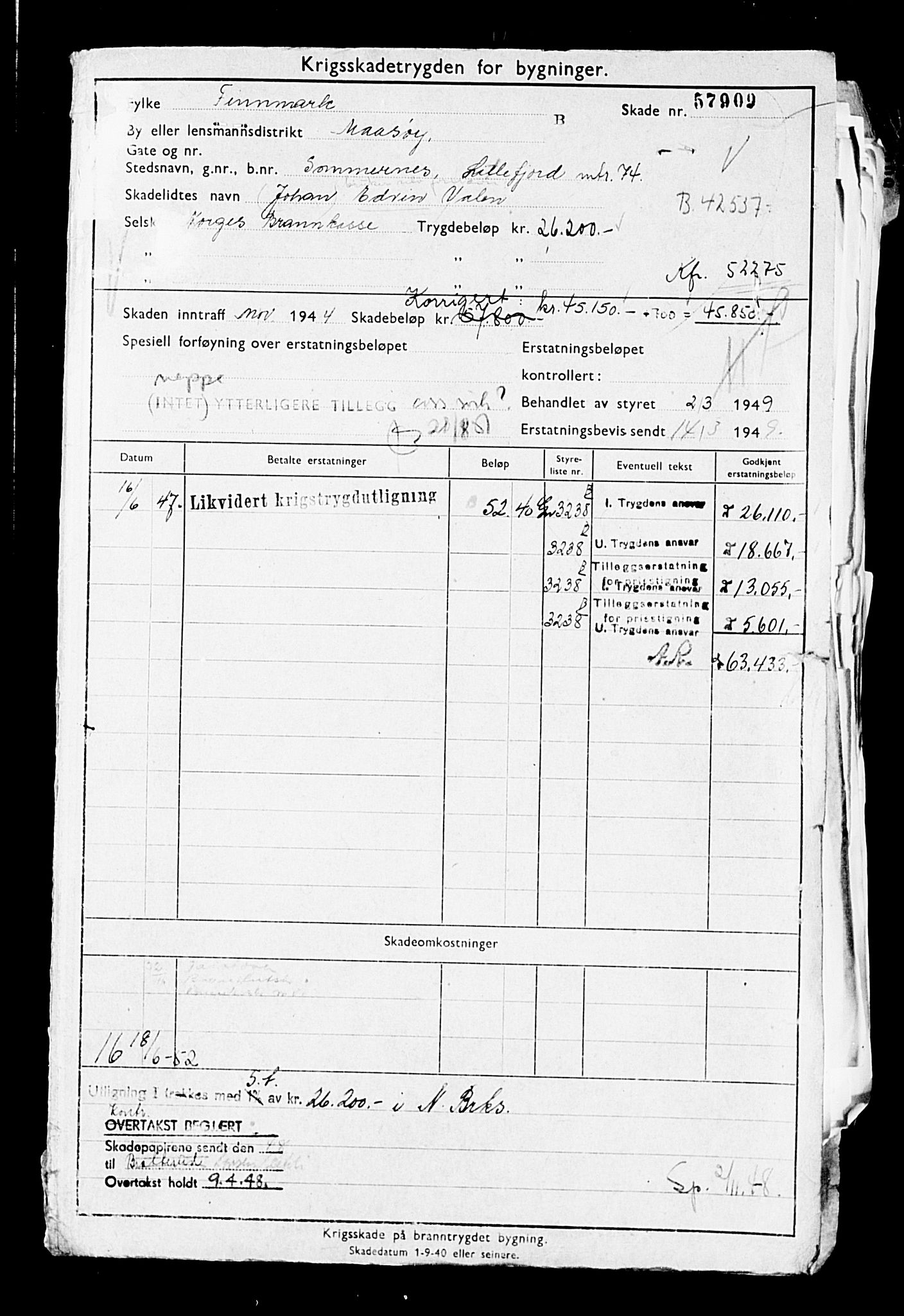 Krigsskadetrygdene for bygninger og løsøre, AV/RA-S-1548/V/L0014: --, 1940-1945, s. 45