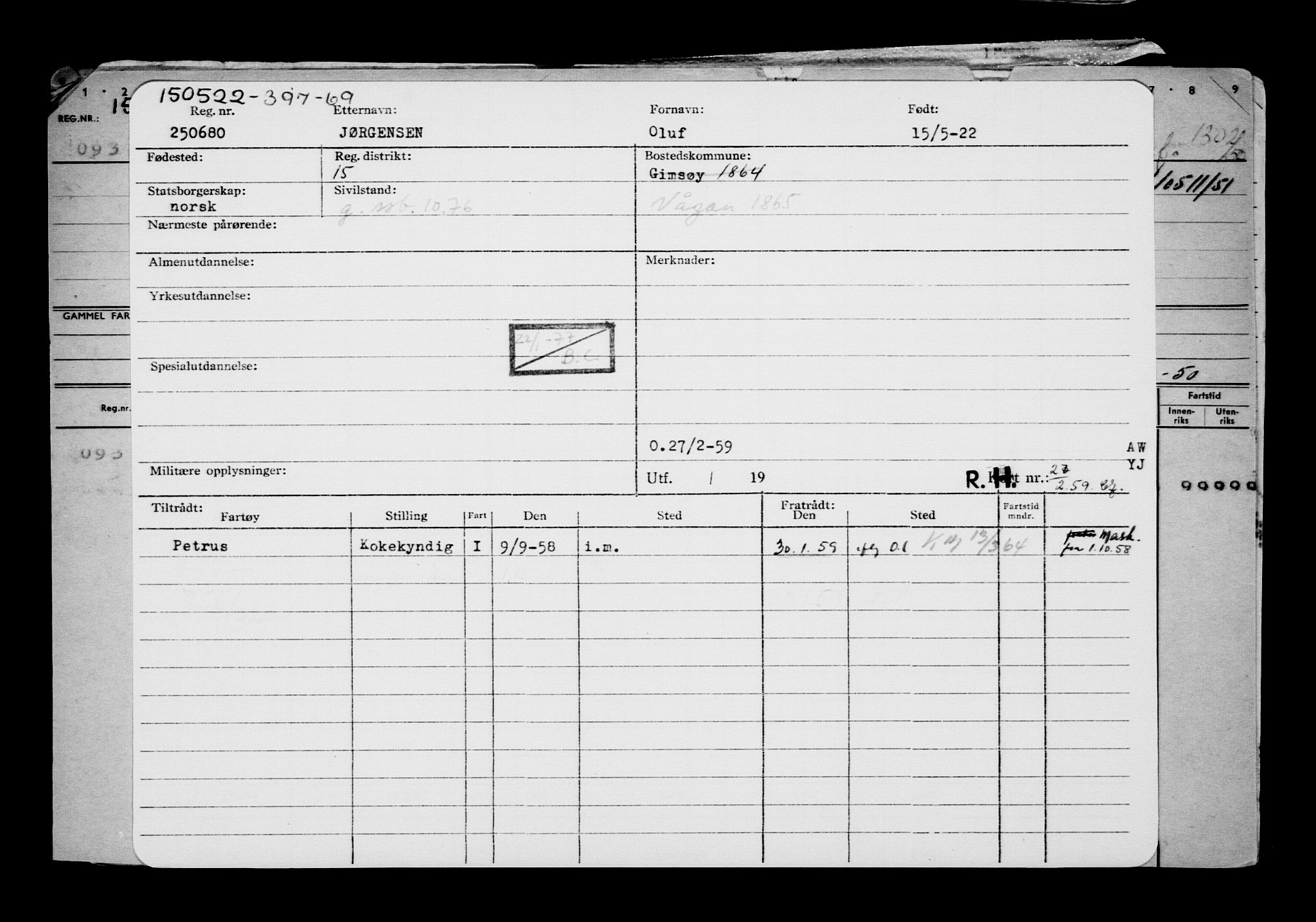 Direktoratet for sjømenn, AV/RA-S-3545/G/Gb/L0206: Hovedkort, 1922, s. 402