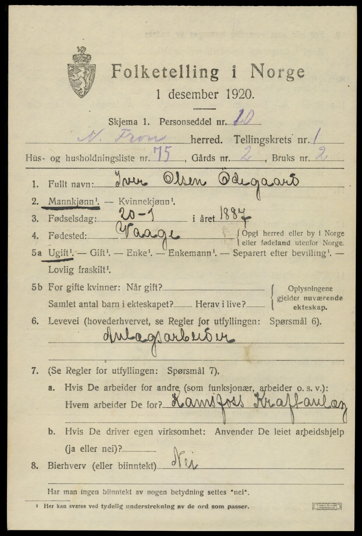 SAH, Folketelling 1920 for 0518 Nord-Fron herred, 1920, s. 2532