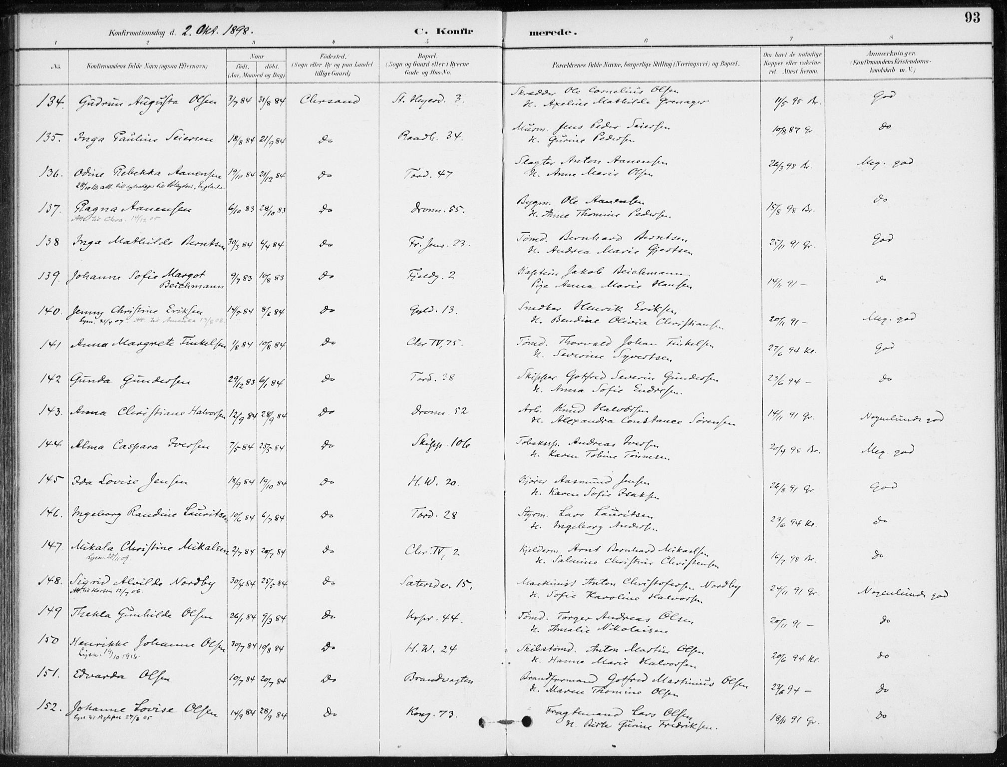 Kristiansand domprosti, AV/SAK-1112-0006/F/Fa/L0020: Ministerialbok nr. A 19, 1893-1904, s. 93