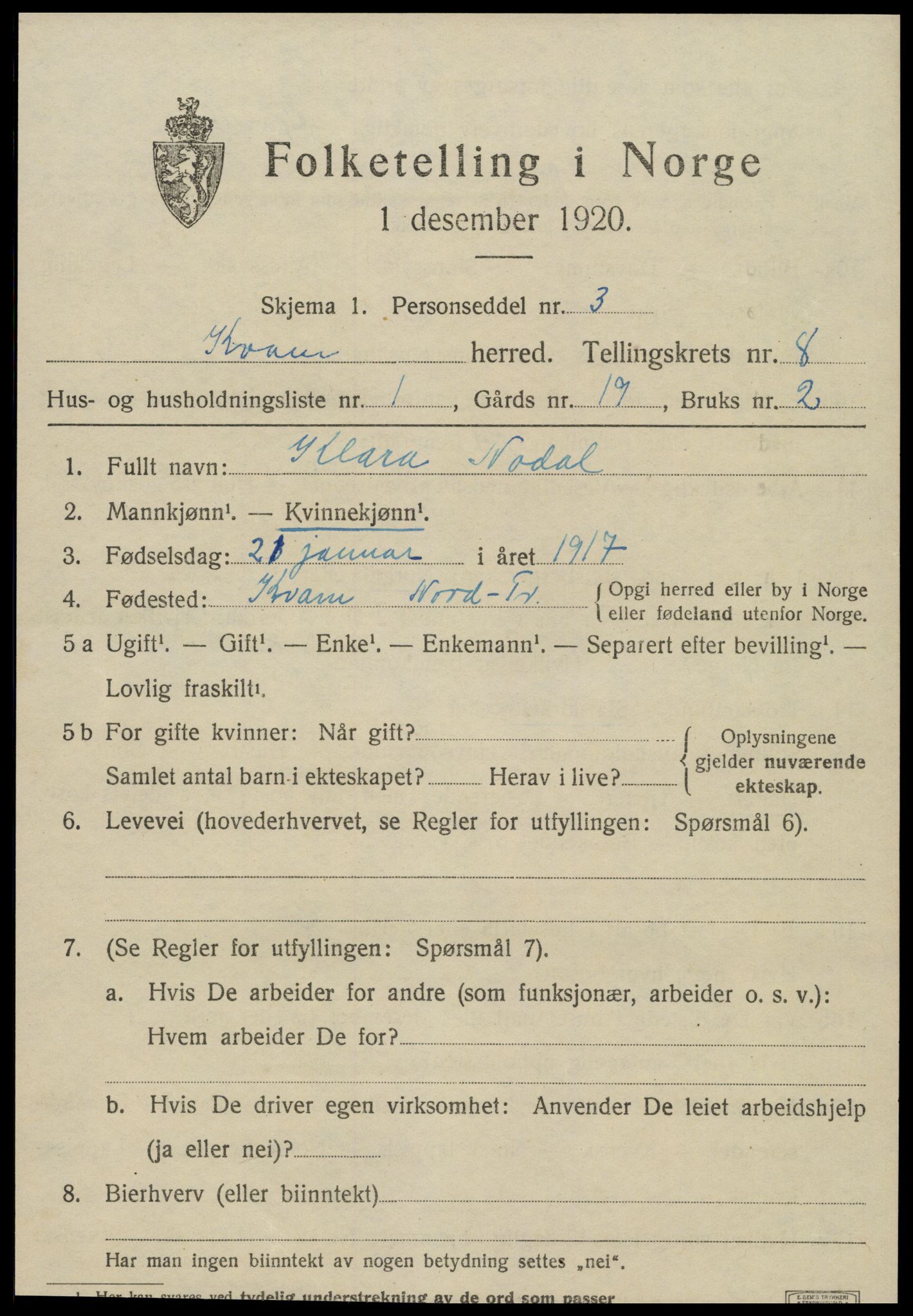 SAT, Folketelling 1920 for 1735 Kvam herred, 1920, s. 1995