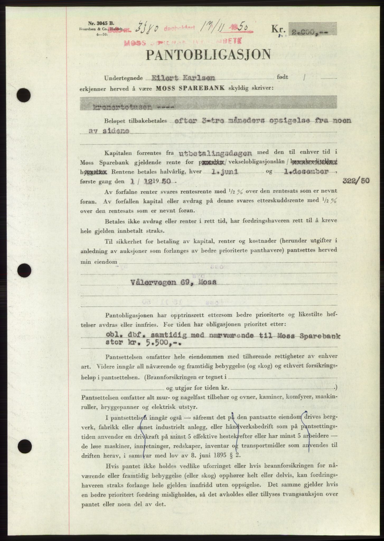 Moss sorenskriveri, SAO/A-10168: Pantebok nr. B25, 1950-1950, Dagboknr: 3380/1950