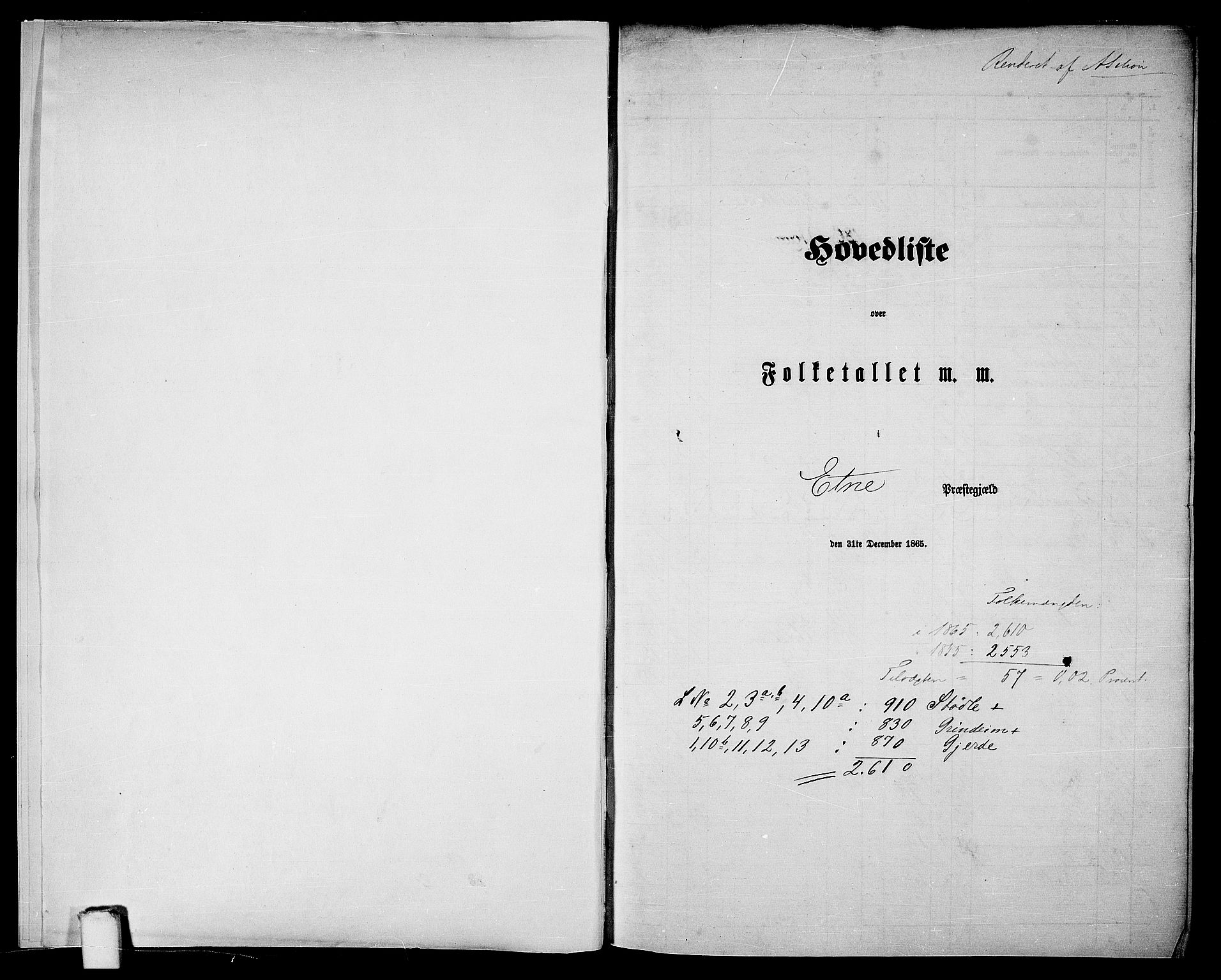 RA, Folketelling 1865 for 1211P Etne prestegjeld, 1865, s. 5
