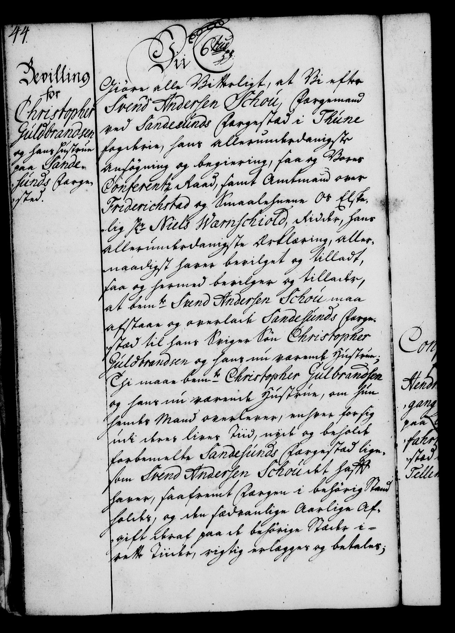 Rentekammeret, Kammerkanselliet, AV/RA-EA-3111/G/Gg/Gga/L0004: Norsk ekspedisjonsprotokoll med register (merket RK 53.4), 1734-1741, s. 44