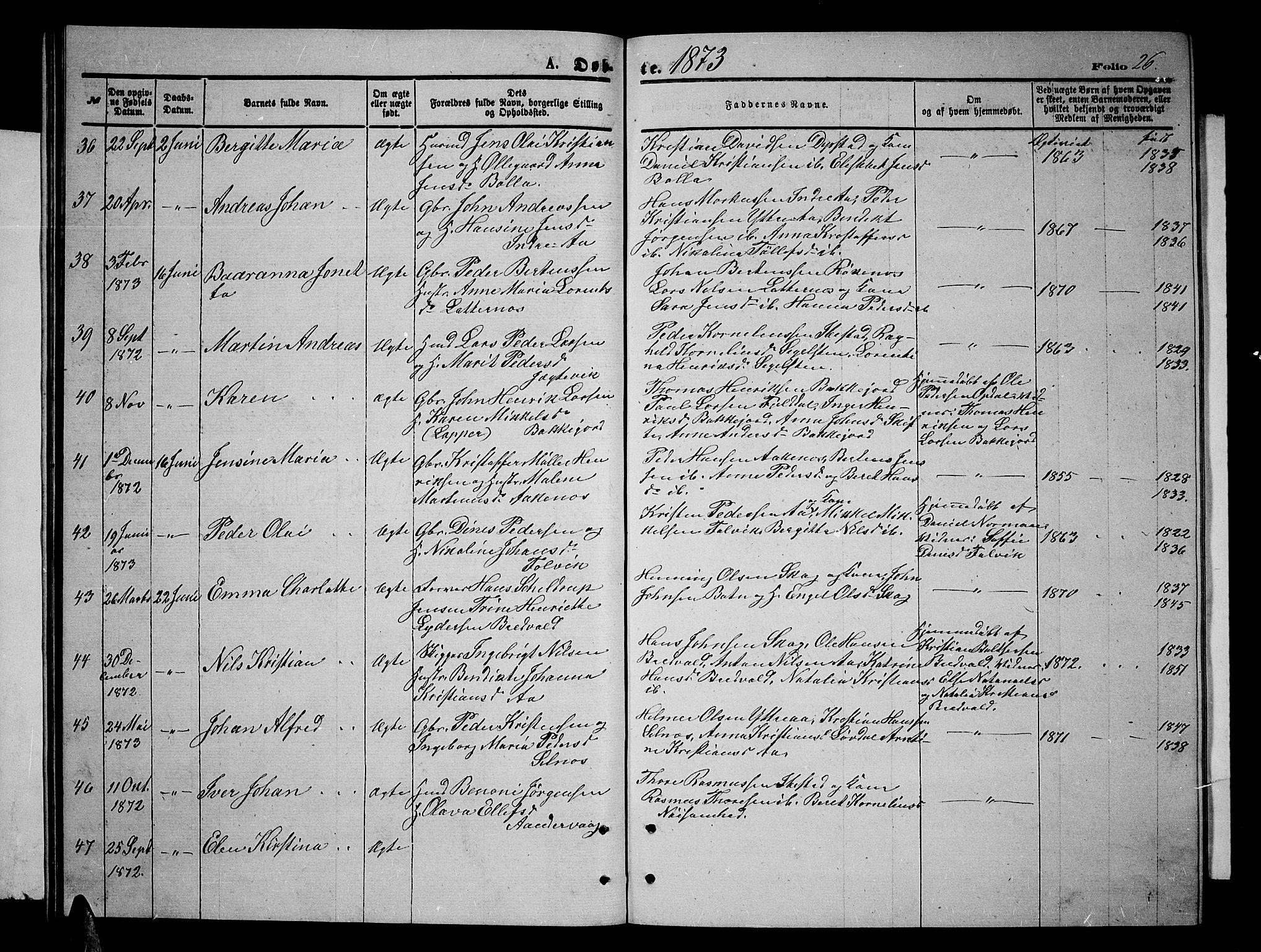 Ibestad sokneprestembete, AV/SATØ-S-0077/H/Ha/Hab/L0006klokker: Klokkerbok nr. 6, 1871-1879, s. 26