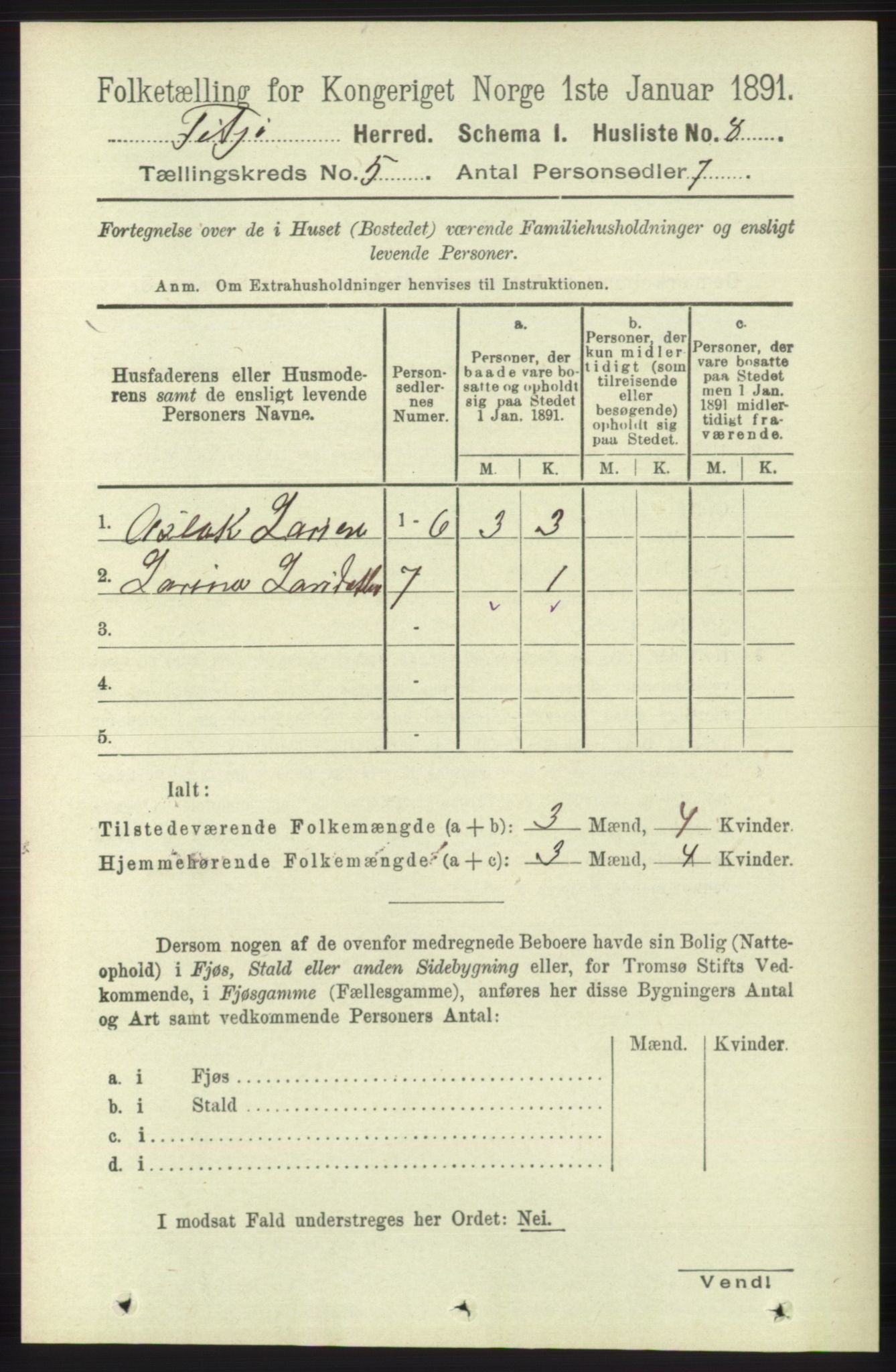 RA, Folketelling 1891 for 1222 Fitjar herred, 1891, s. 1684