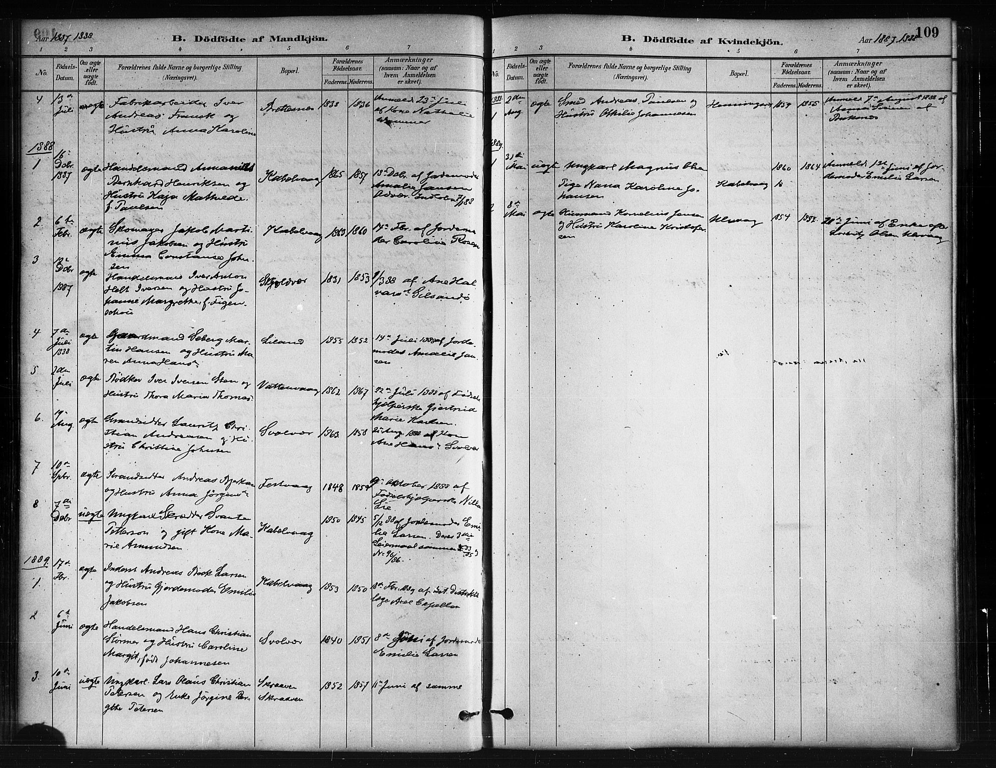 Ministerialprotokoller, klokkerbøker og fødselsregistre - Nordland, SAT/A-1459/874/L1059: Ministerialbok nr. 874A03, 1884-1890, s. 109