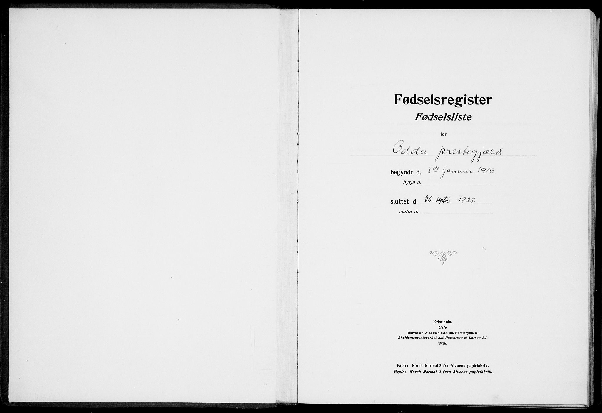 Odda Sokneprestembete, SAB/A-77201/I/Id/L00A1: Fødselsregister nr. A 1, 1916-1925