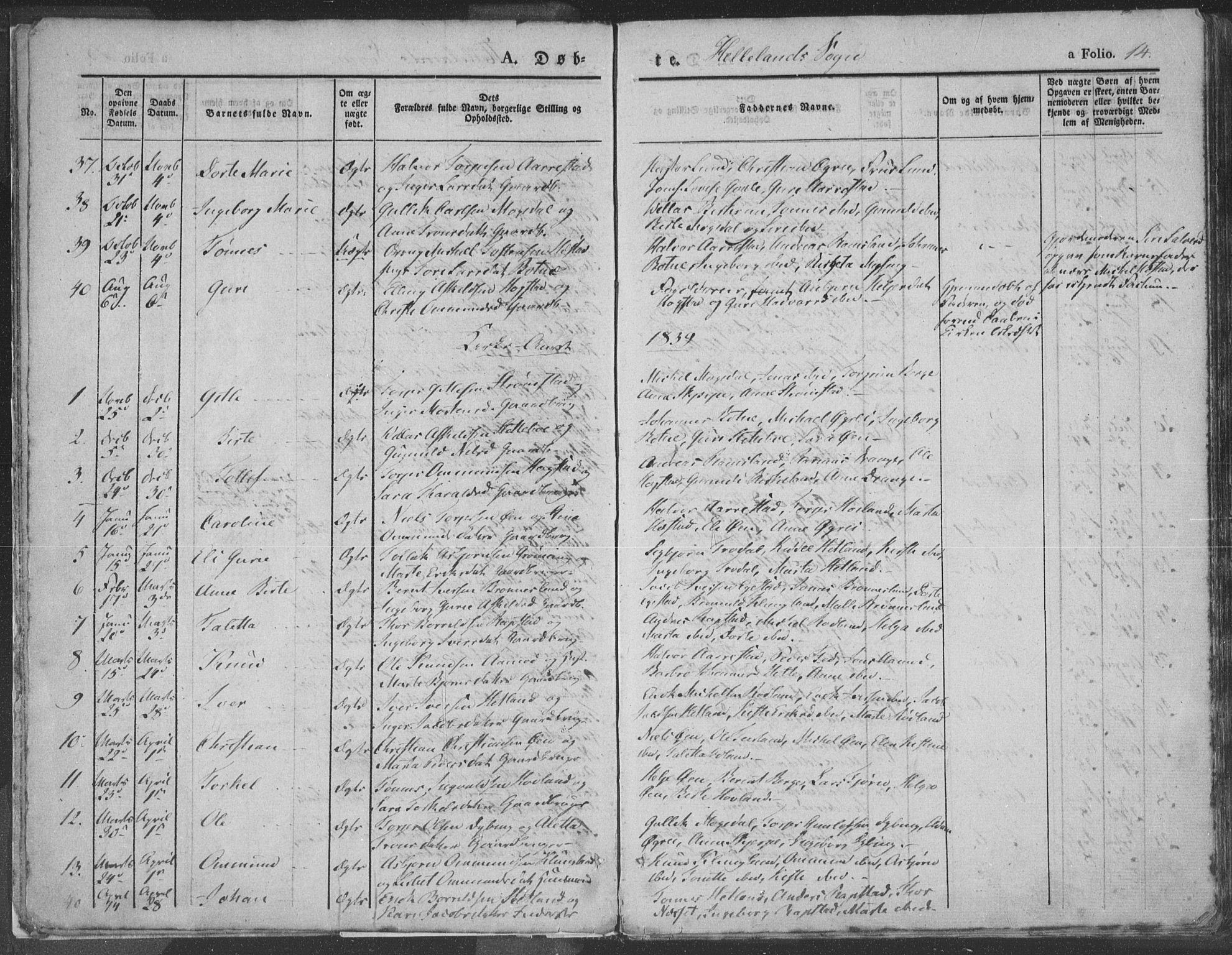 Helleland sokneprestkontor, SAST/A-101810: Ministerialbok nr. A 6.1, 1834-1863, s. 14