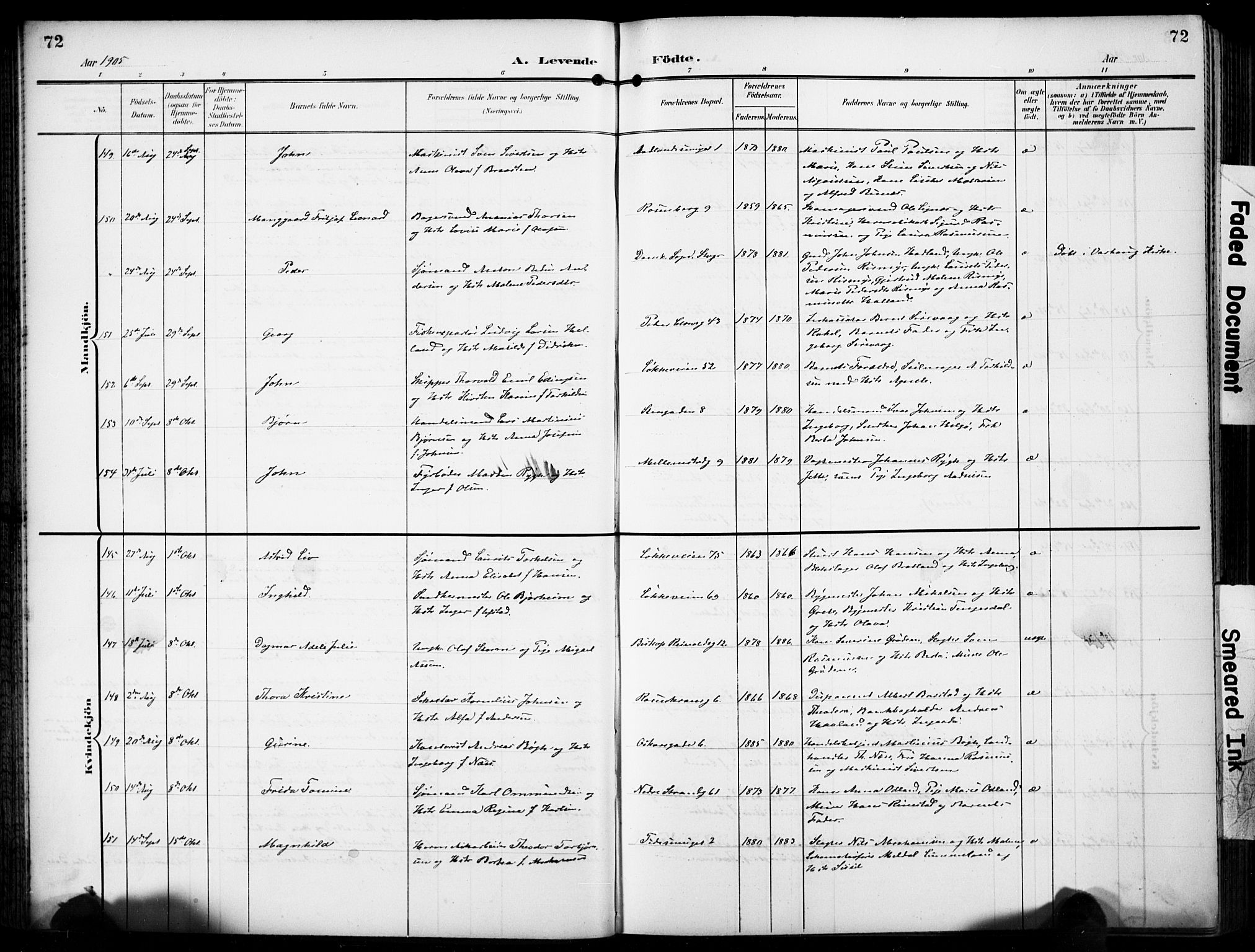 Domkirken sokneprestkontor, AV/SAST-A-101812/001/30/30BB/L0018: Klokkerbok nr. B 18, 1903-1915, s. 72