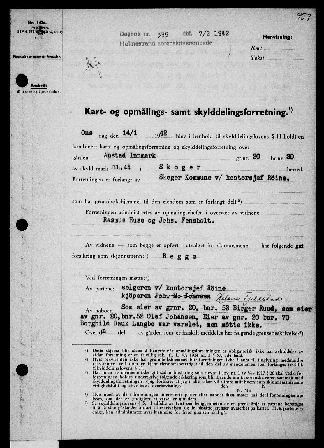 Holmestrand sorenskriveri, SAKO/A-67/G/Ga/Gaa/L0054: Pantebok nr. A-54, 1941-1942, Dagboknr: 335/1942