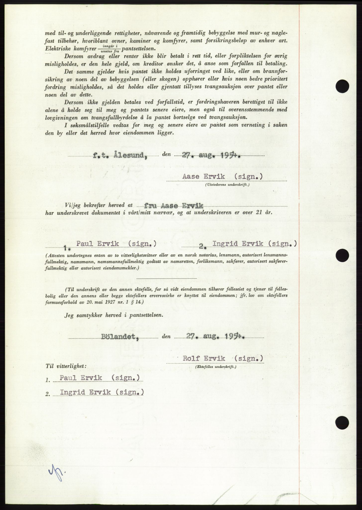 Søre Sunnmøre sorenskriveri, AV/SAT-A-4122/1/2/2C/L0126: Pantebok nr. 14B, 1954-1955, Dagboknr: 2889/1954