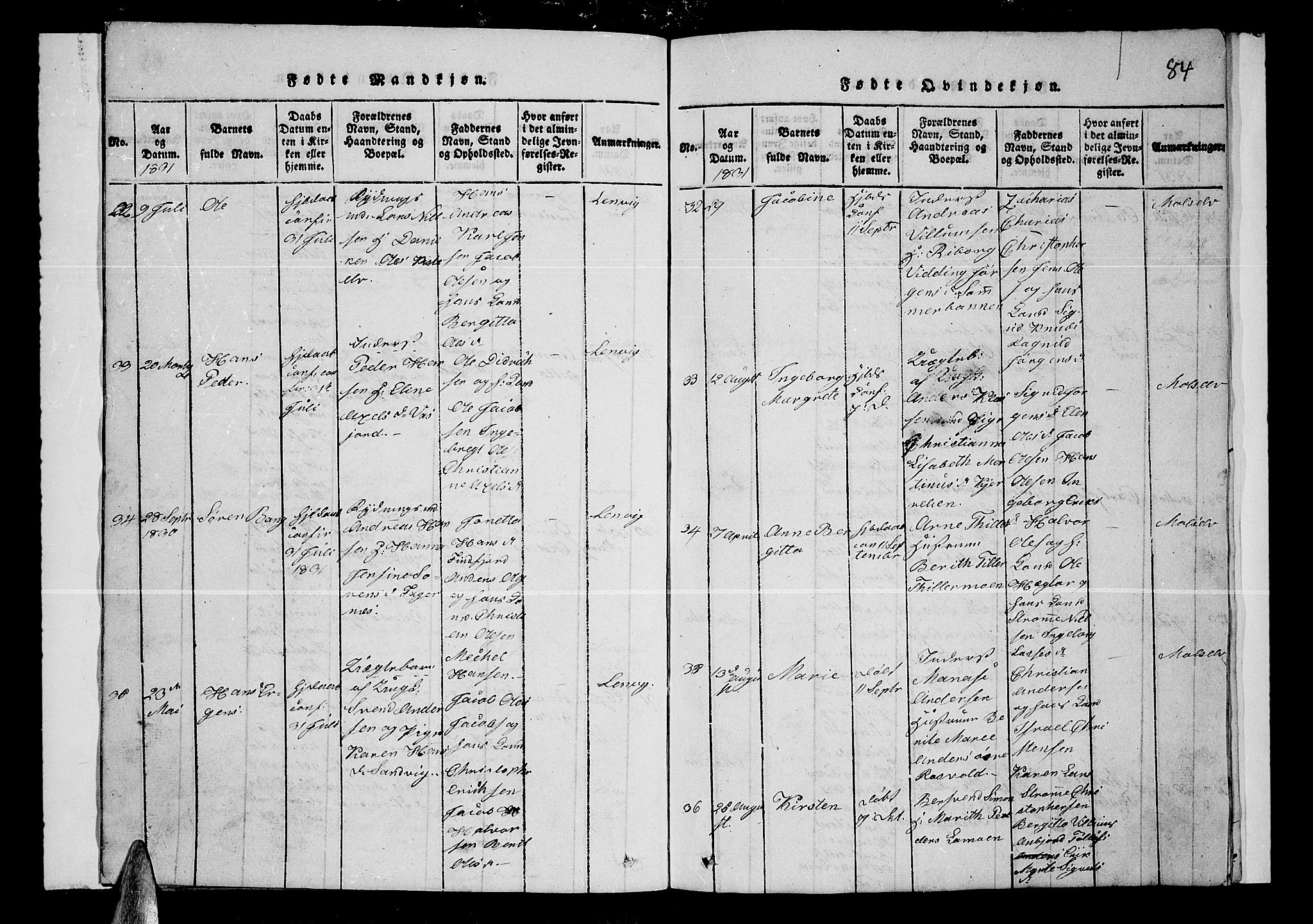 Lenvik sokneprestembete, AV/SATØ-S-1310/H/Ha/Hab/L0001klokker: Klokkerbok nr. 1, 1822-1837, s. 84