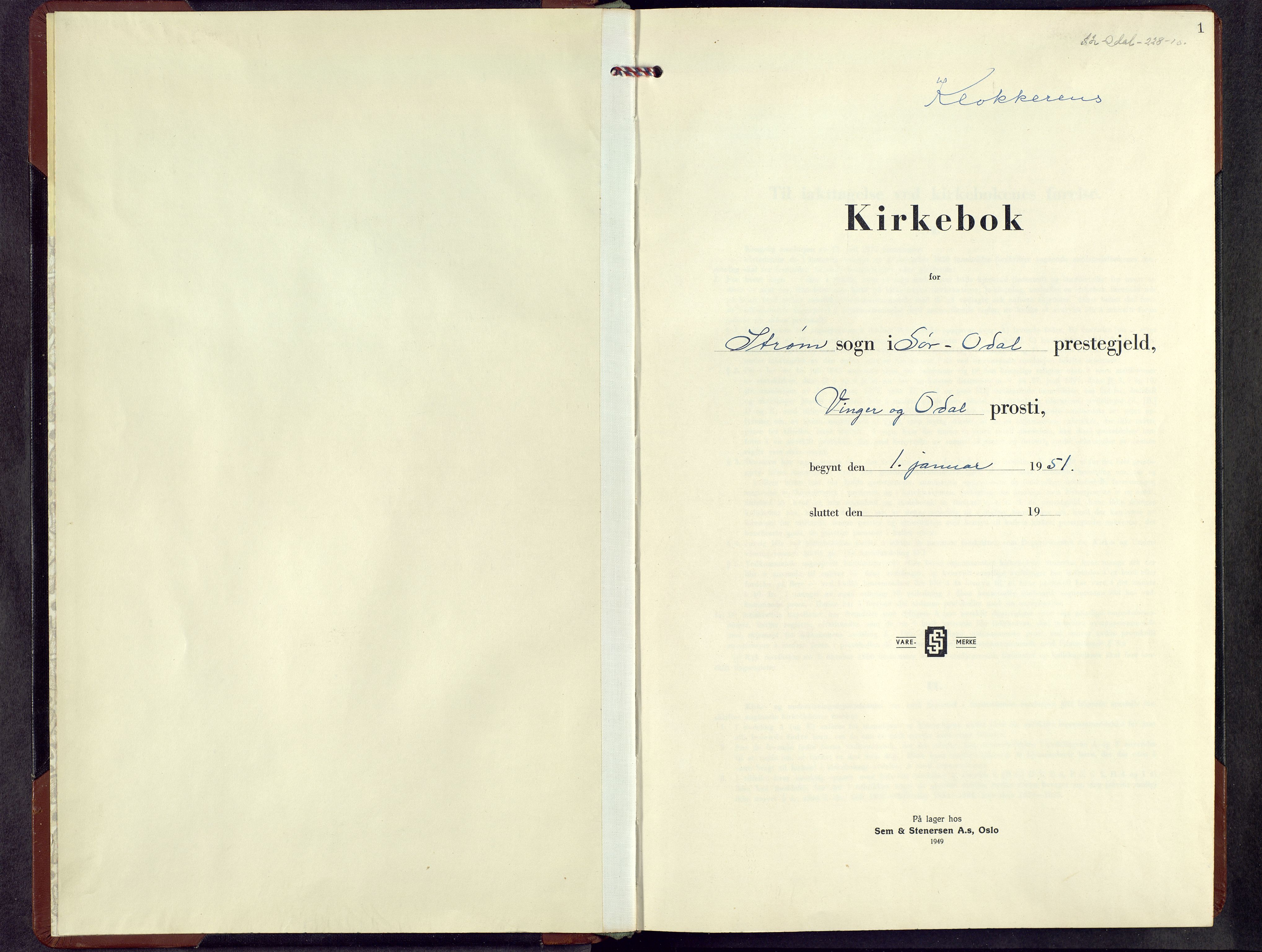 Sør-Odal prestekontor, SAH/PREST-030/H/Ha/Hab/L0016: Klokkerbok nr. 16, 1951-1973, s. 1