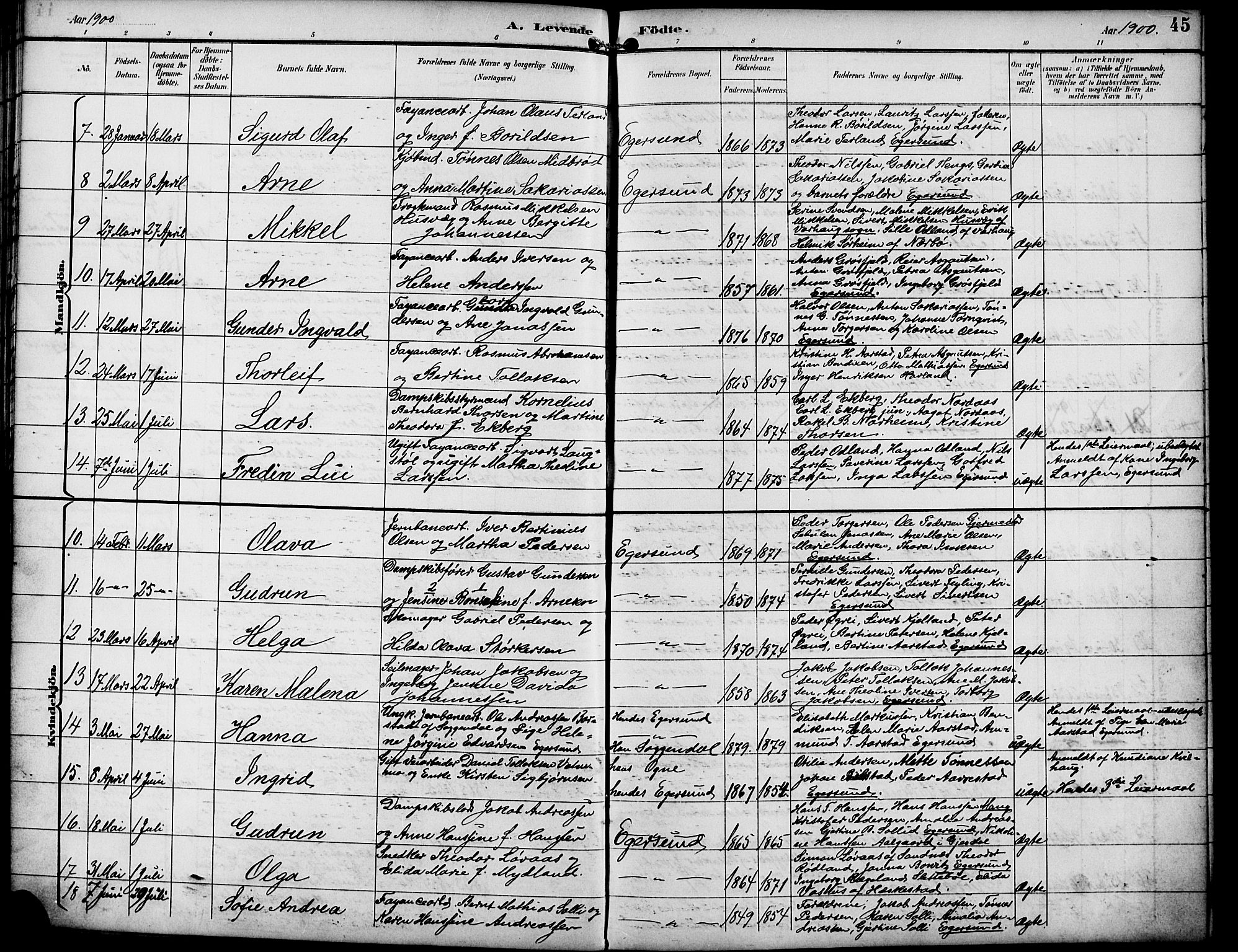 Eigersund sokneprestkontor, AV/SAST-A-101807/S09/L0010: Klokkerbok nr. B 10, 1893-1907, s. 45