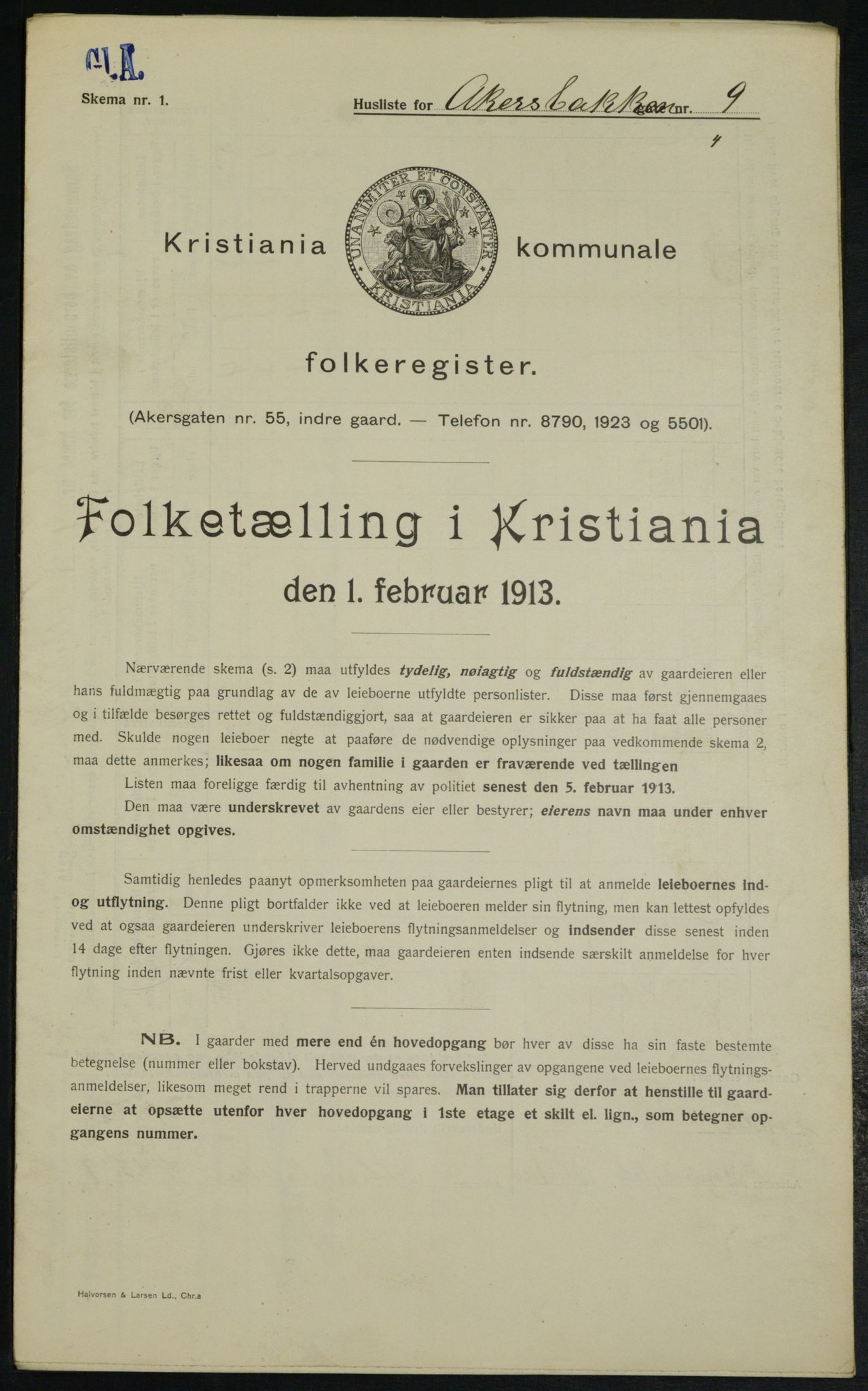 OBA, Kommunal folketelling 1.2.1913 for Kristiania, 1913, s. 39