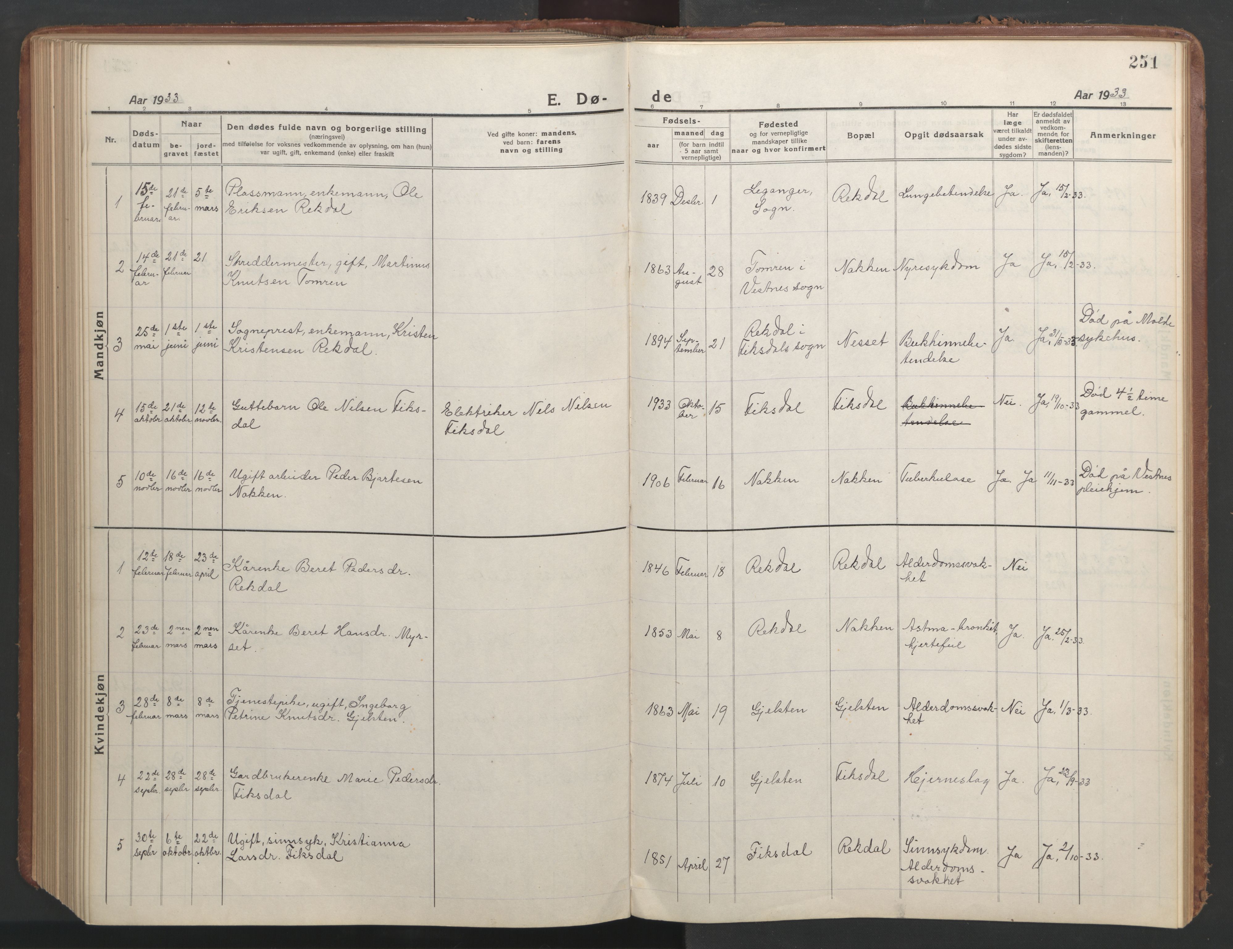 Ministerialprotokoller, klokkerbøker og fødselsregistre - Møre og Romsdal, AV/SAT-A-1454/540/L0542: Klokkerbok nr. 540C02, 1921-1967, s. 251