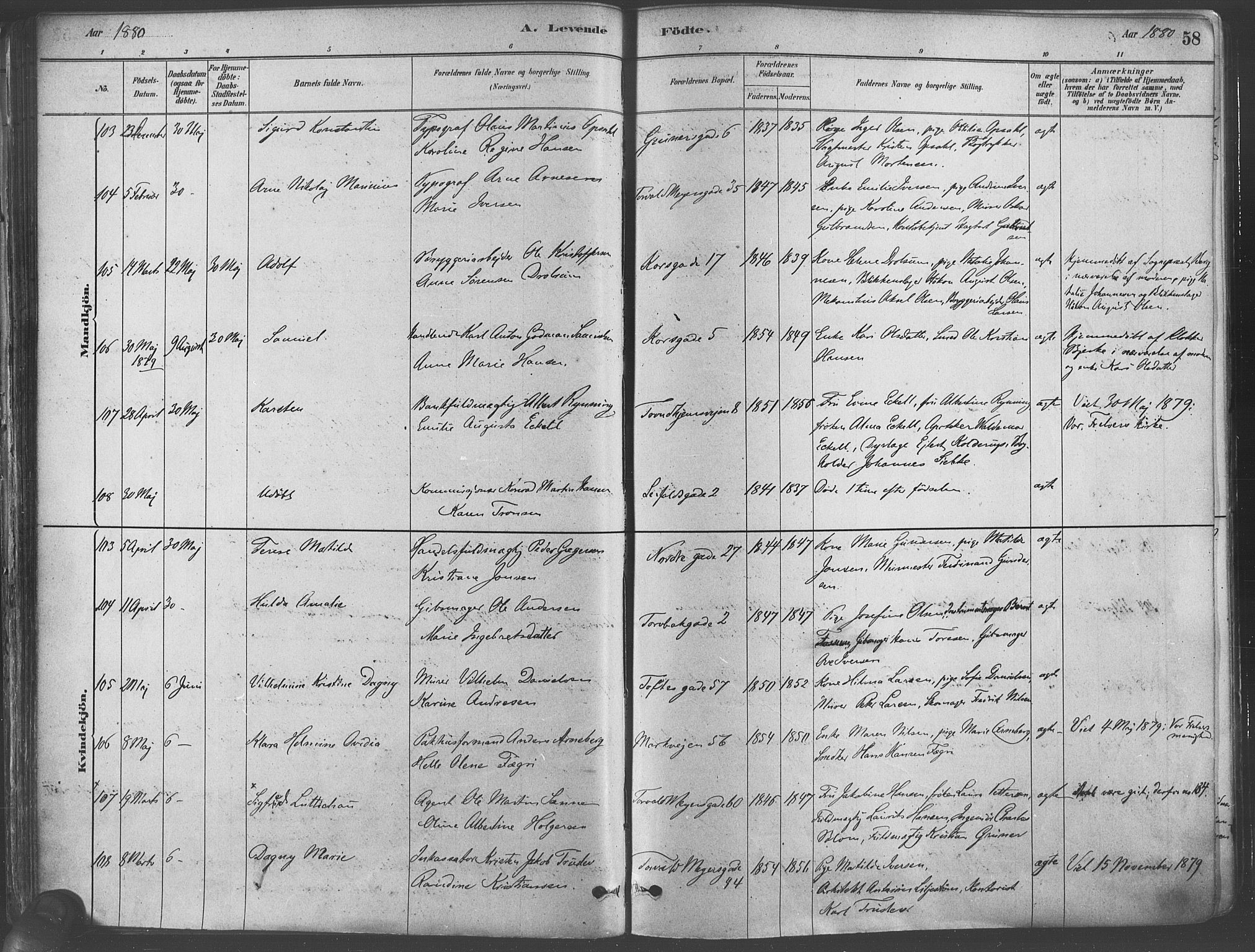 Paulus prestekontor Kirkebøker, AV/SAO-A-10871/F/Fa/L0003: Ministerialbok nr. 3, 1879-1887, s. 58