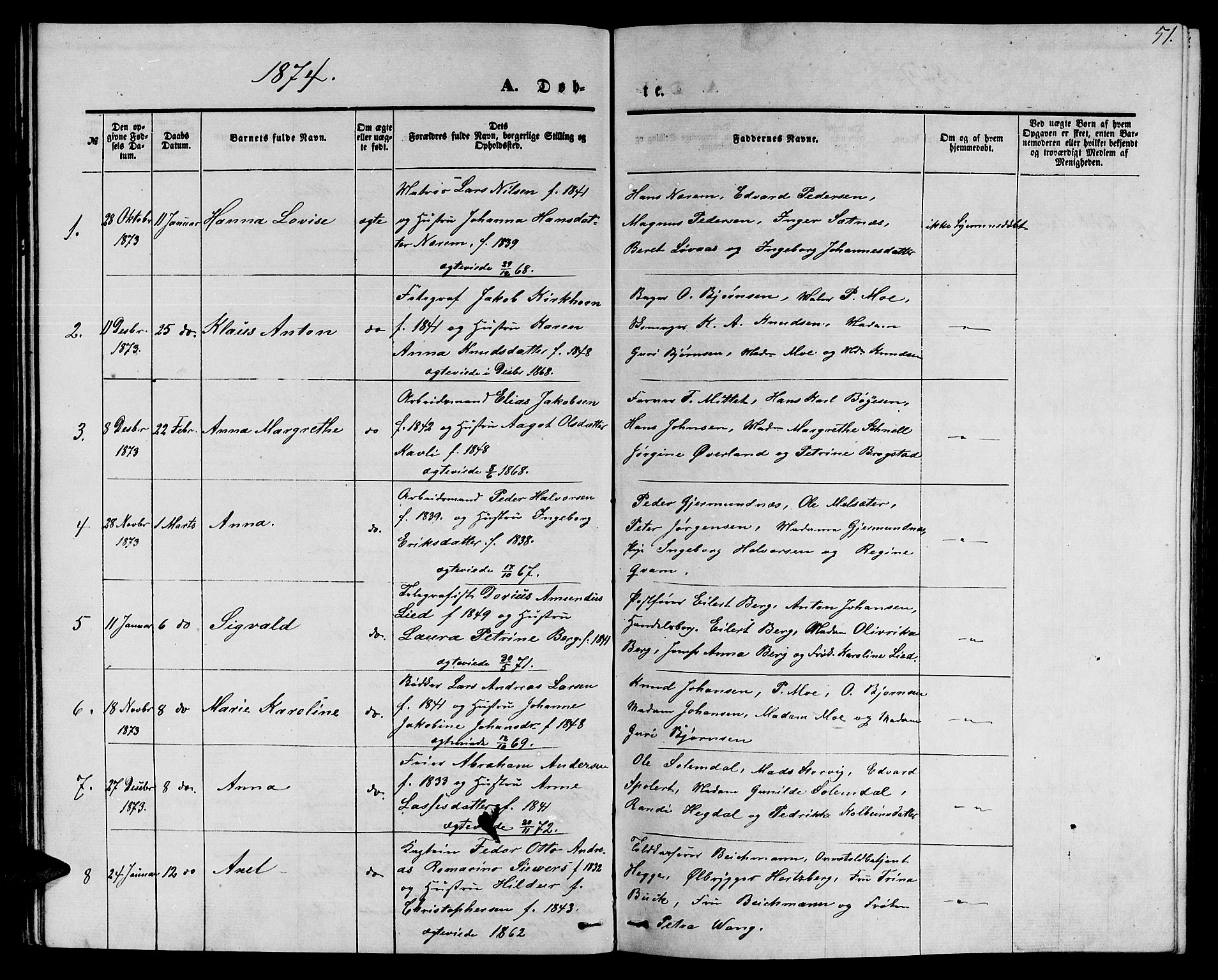 Ministerialprotokoller, klokkerbøker og fødselsregistre - Møre og Romsdal, SAT/A-1454/558/L0701: Klokkerbok nr. 558C02, 1862-1879, s. 51