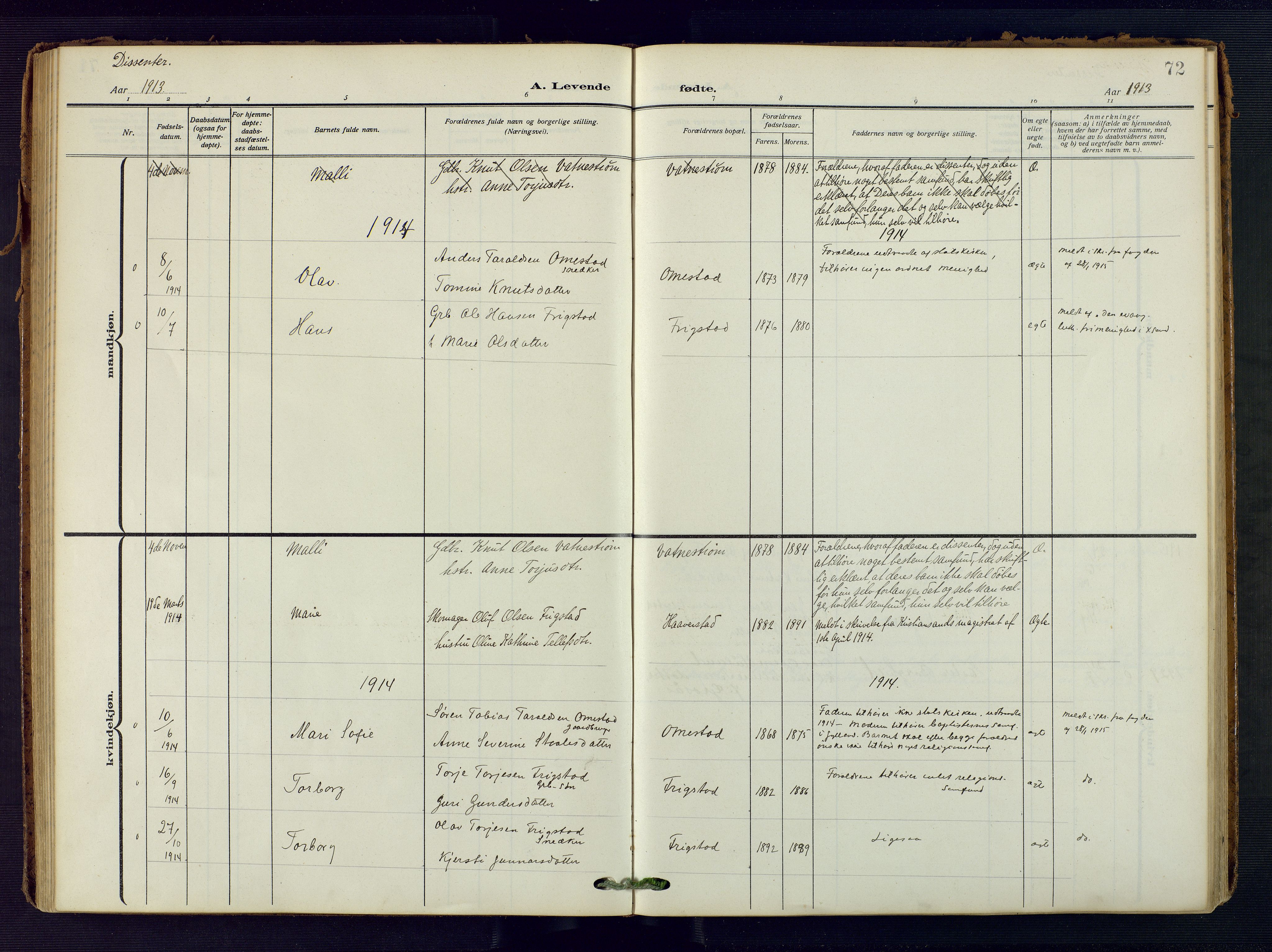 Evje sokneprestkontor, AV/SAK-1111-0008/F/Fa/Fac/L0004: Ministerialbok nr. A 4, 1910-1932, s. 72