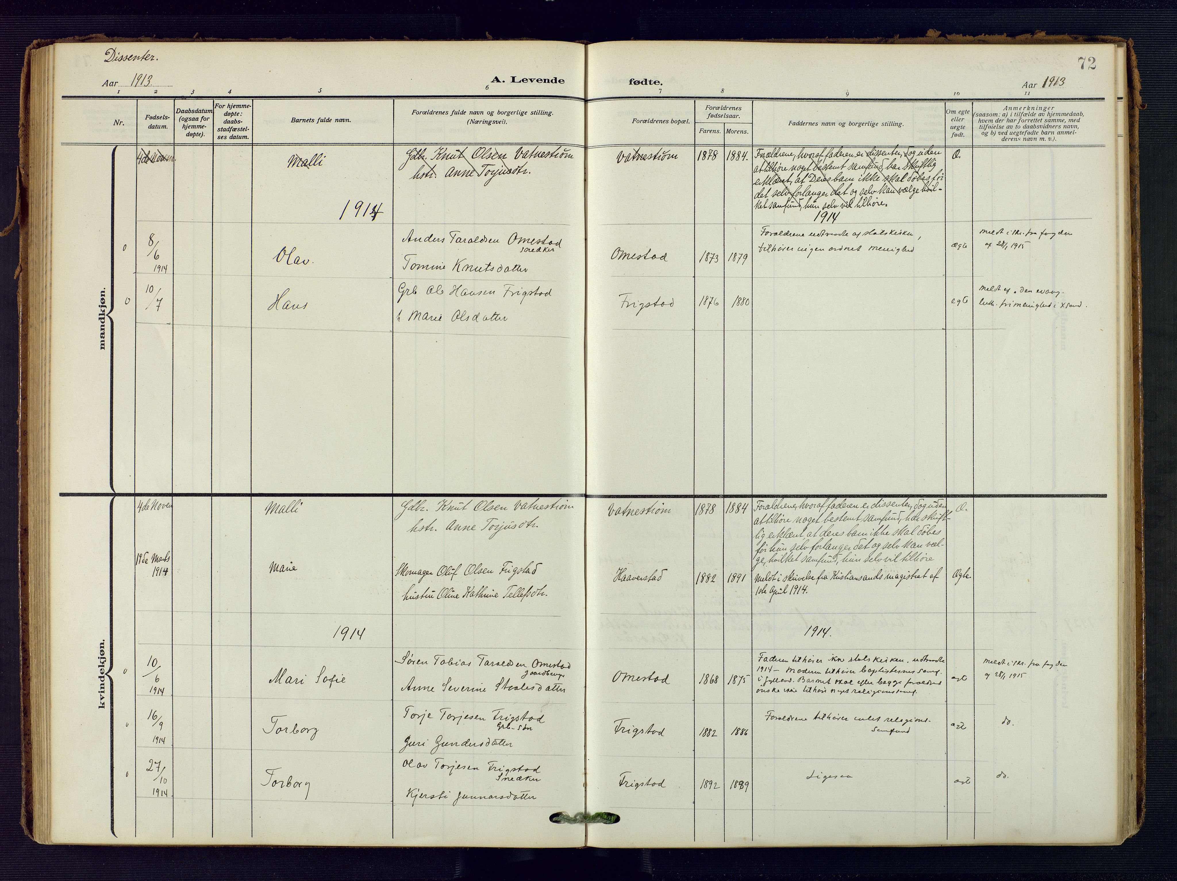 Evje sokneprestkontor, SAK/1111-0008/F/Fa/Fac/L0004: Ministerialbok nr. A 4, 1910-1932, s. 72