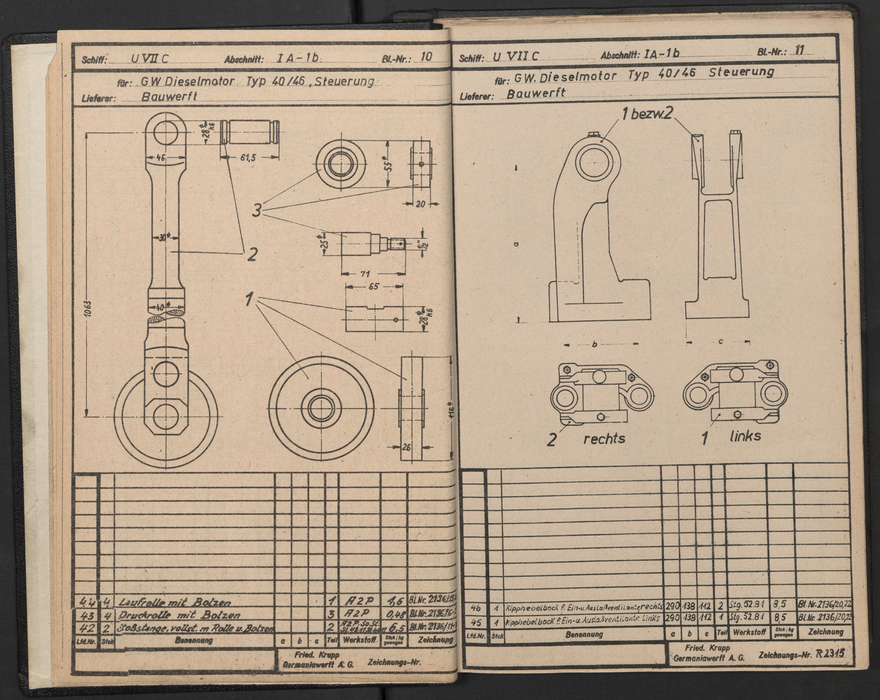 Kriegsmarine Norwegen, Unterseeboote, AV/RA-RAFA-5082/F/L0006/0004: -- / Skizzenanhang zum Maschinen-Geräte-Soll und Ersatzteil-Soll, Untersee-Boote Typ VII C, "U-993" (123), 1943