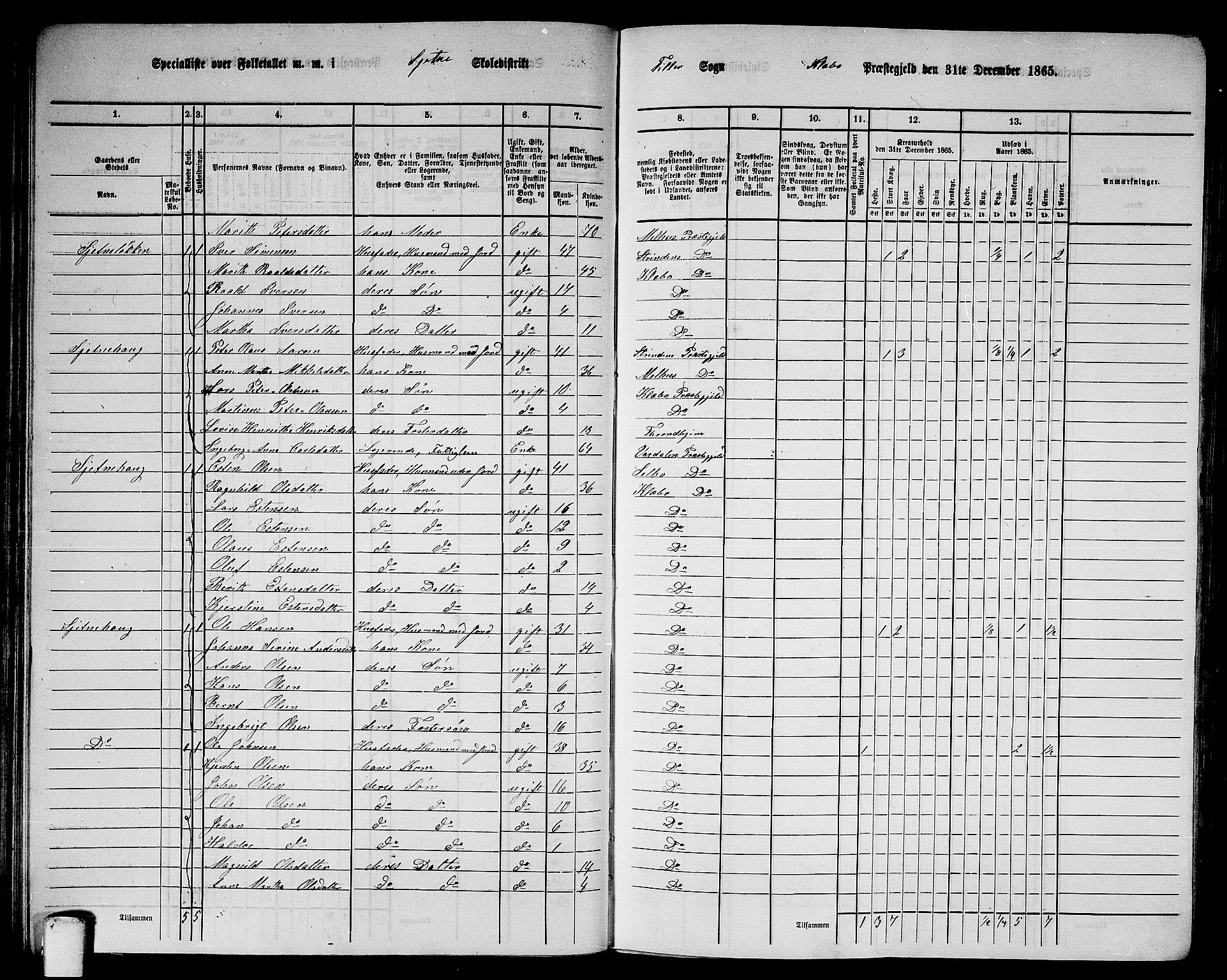 RA, Folketelling 1865 for 1662P Klæbu prestegjeld, 1865, s. 70