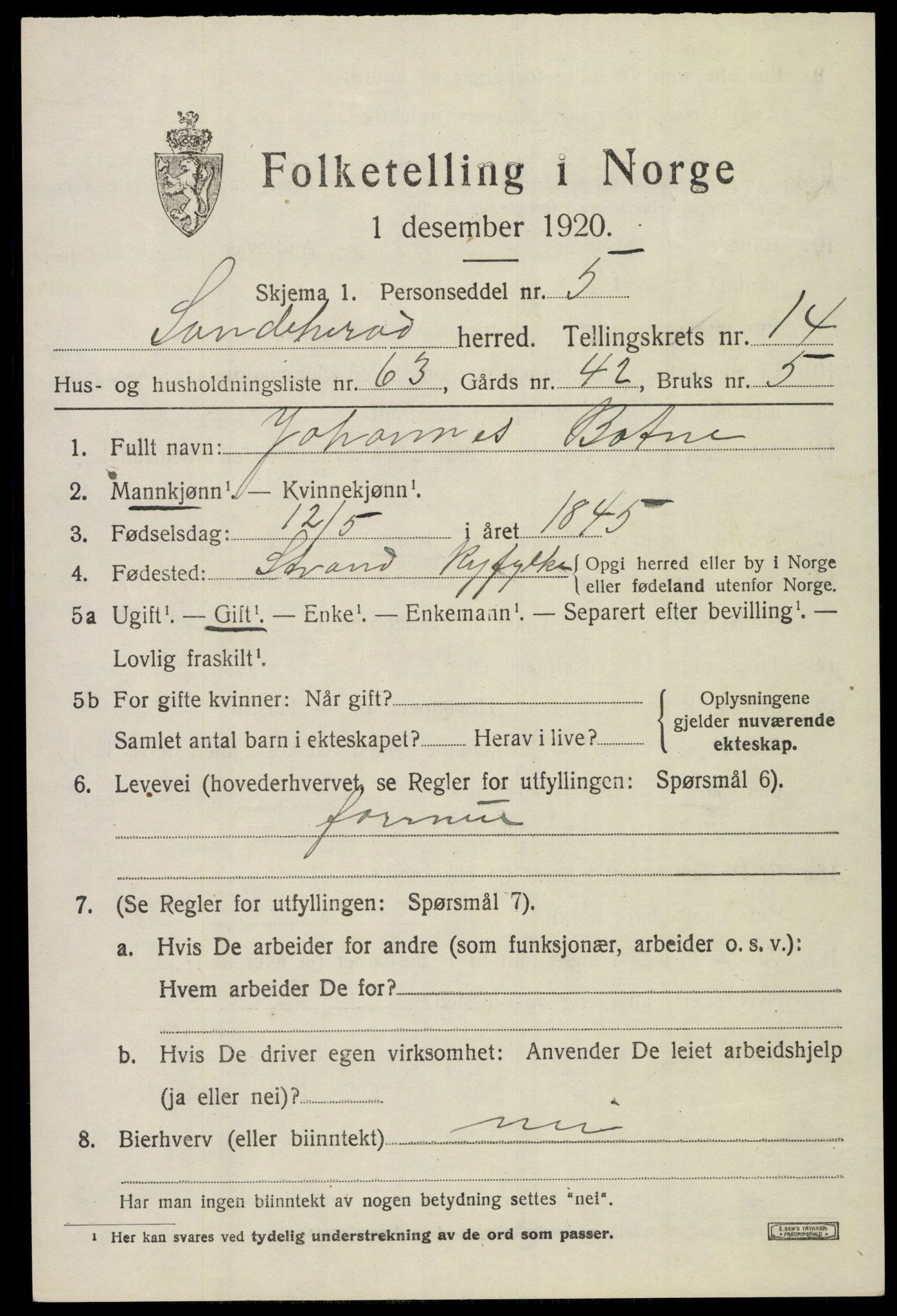 SAKO, Folketelling 1920 for 0724 Sandeherred herred, 1920, s. 21124
