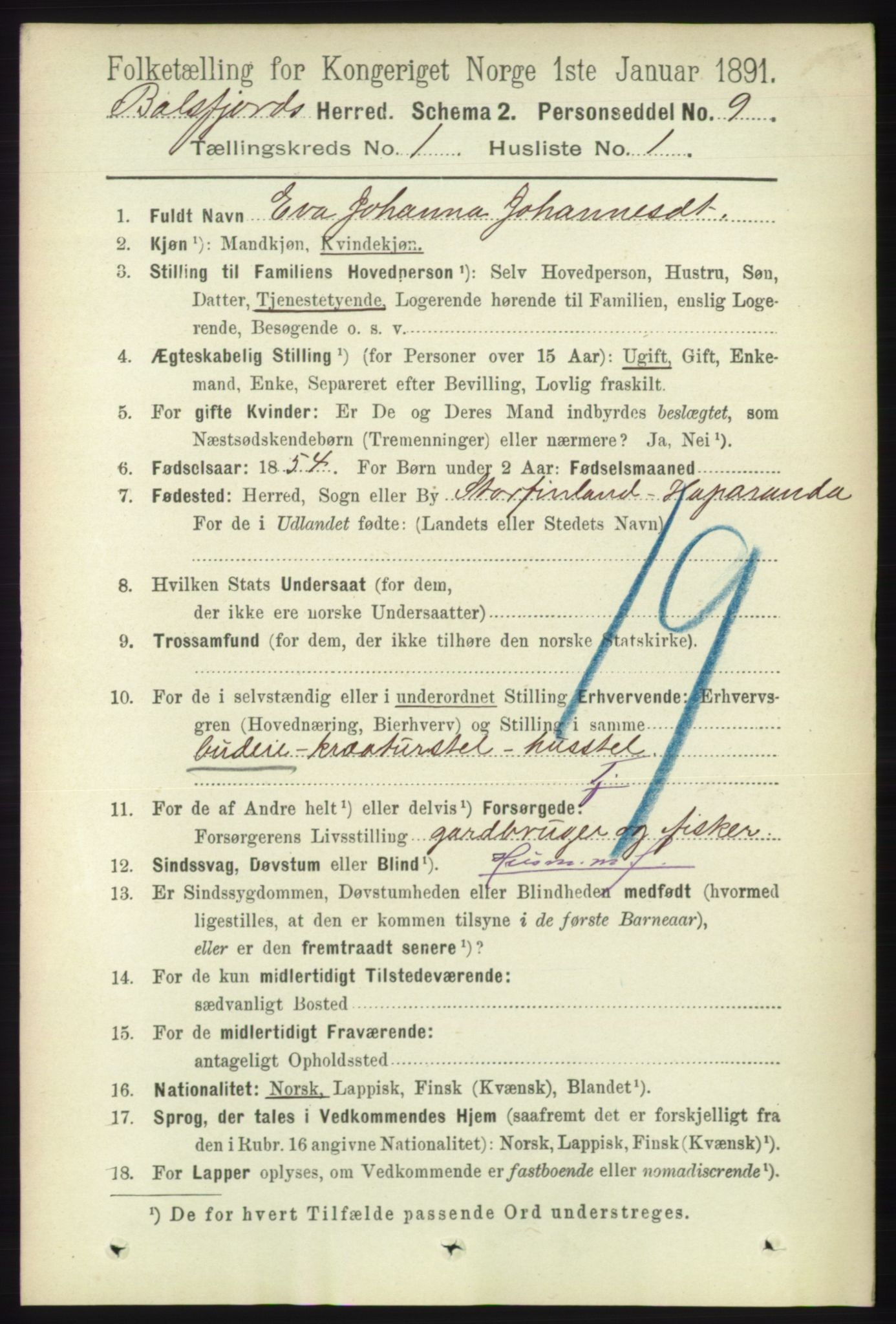 RA, Folketelling 1891 for 1933 Balsfjord herred, 1891, s. 80