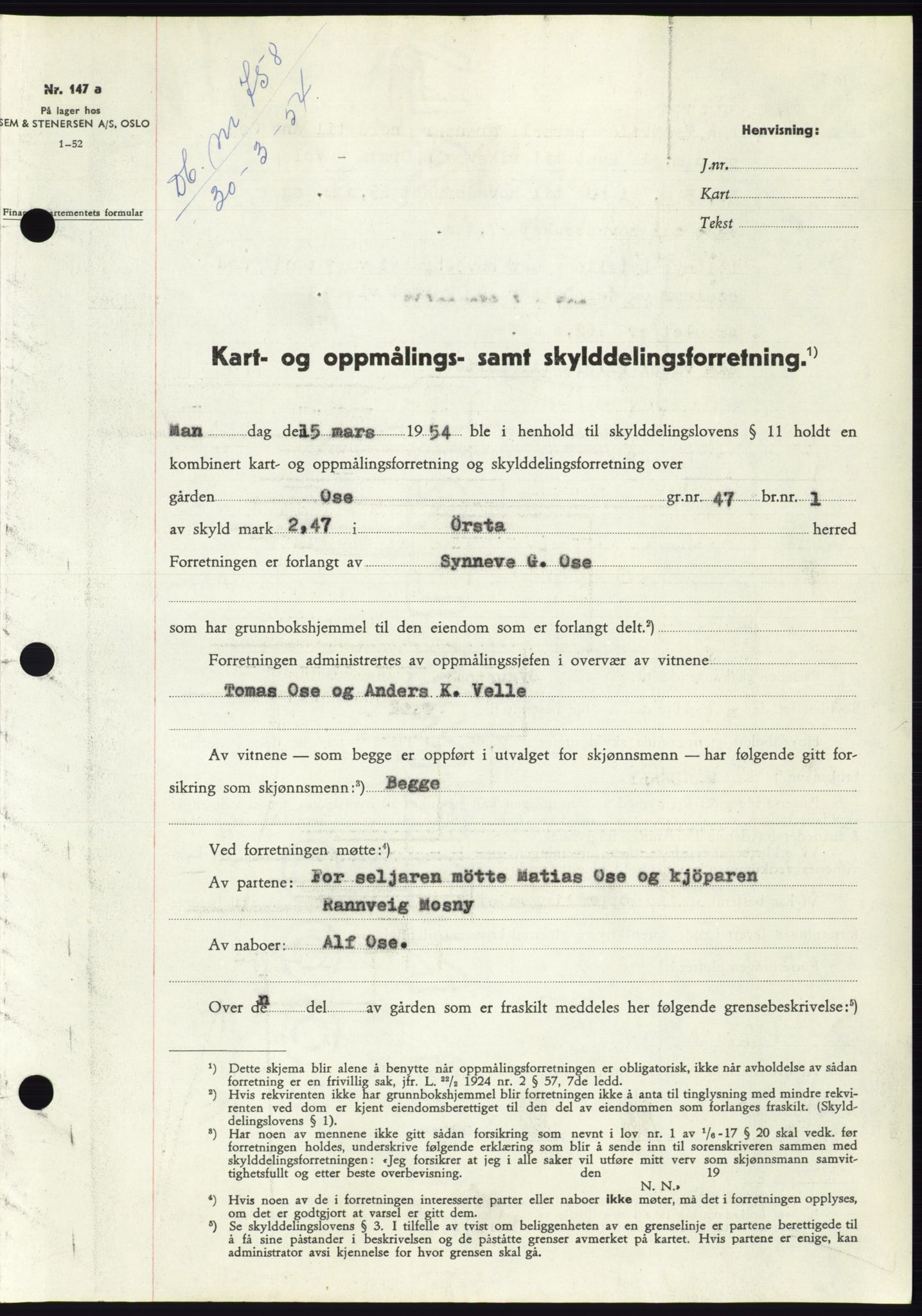 Søre Sunnmøre sorenskriveri, SAT/A-4122/1/2/2C/L0097: Pantebok nr. 23A, 1954-1954, Dagboknr: 758/1954