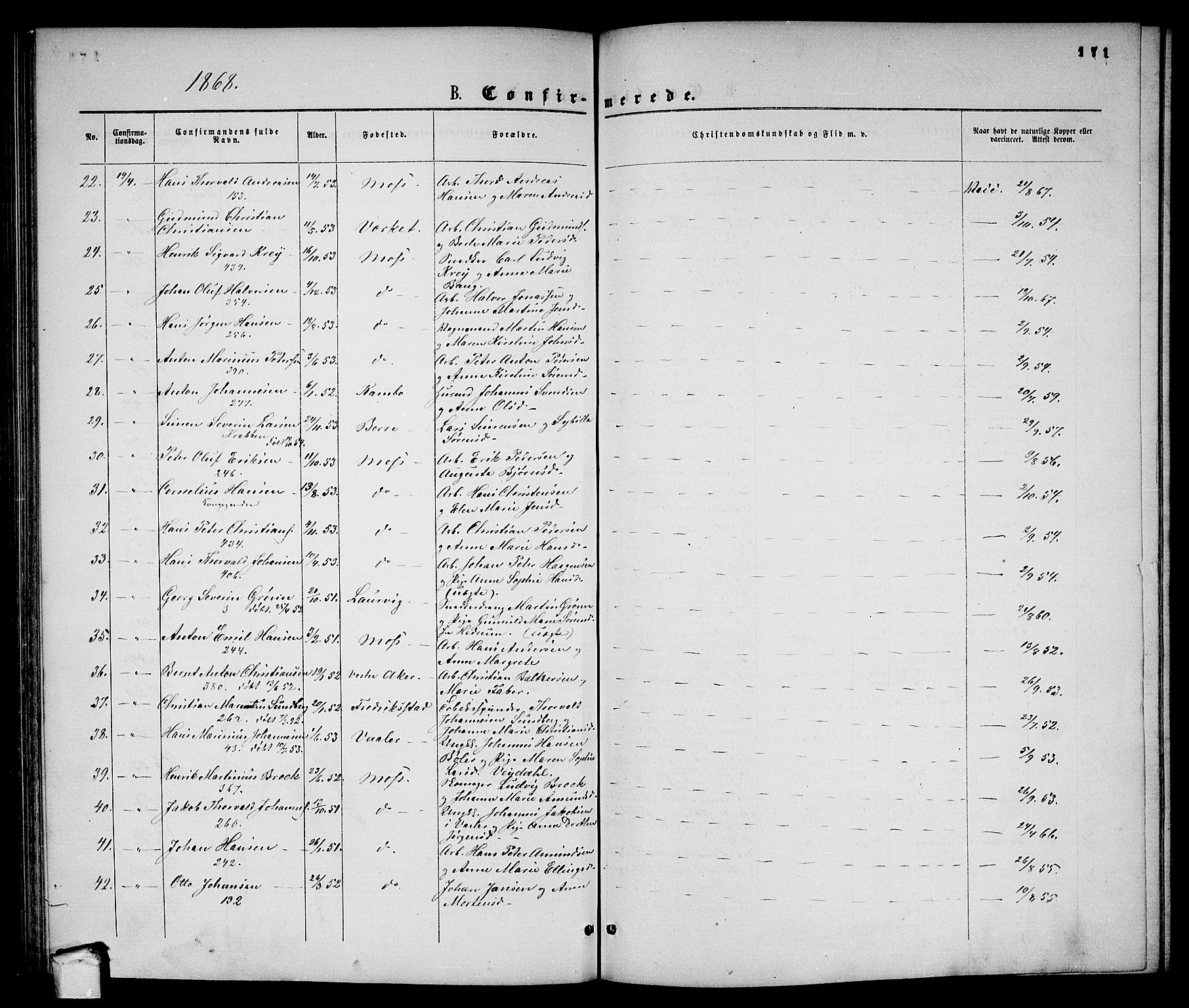 Moss prestekontor Kirkebøker, AV/SAO-A-2003/G/Ga/L0003: Klokkerbok nr. I 3, 1861-1872, s. 171