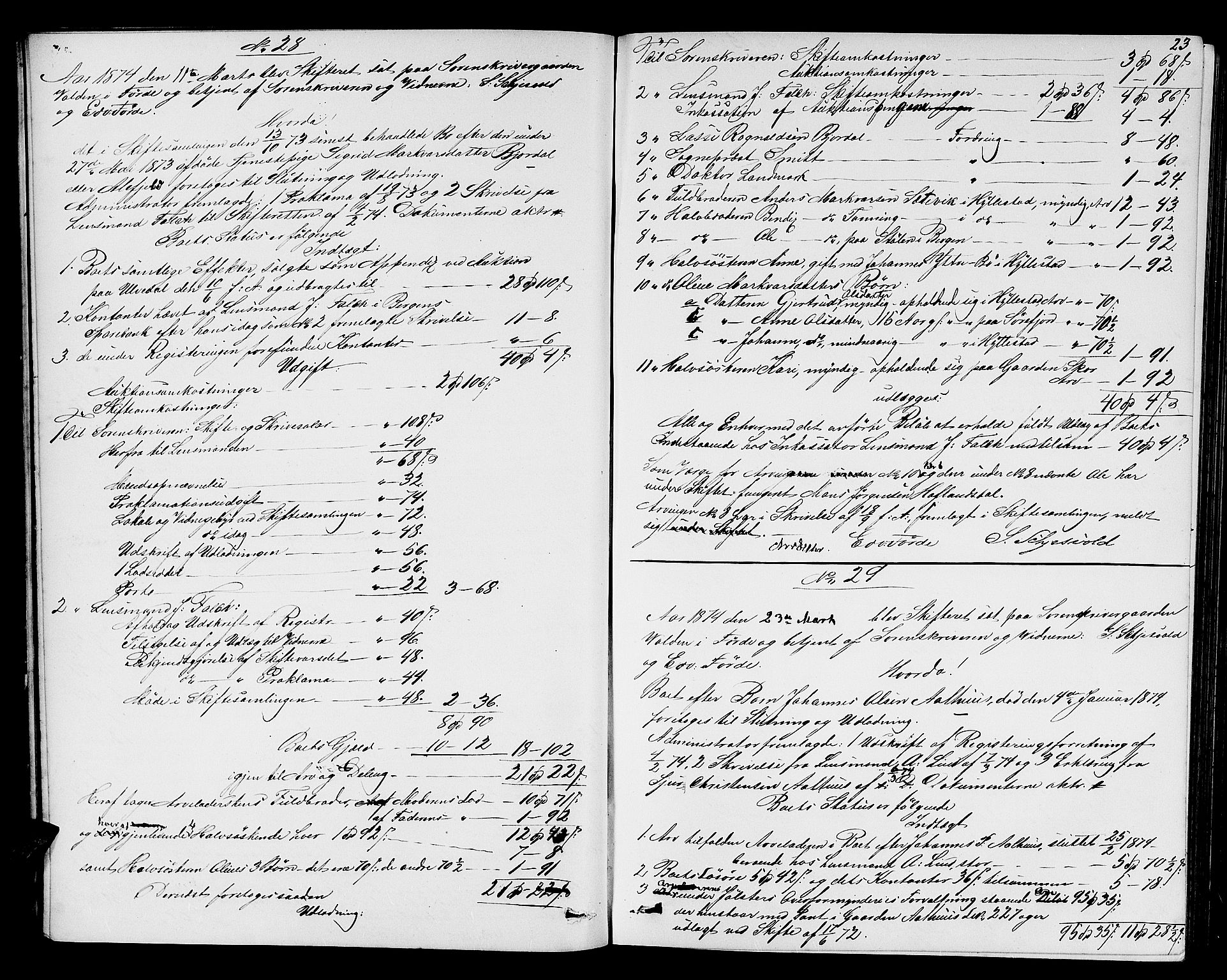 Sunnfjord tingrett, AV/SAB-A-3201/1/H/Hd/L0005: Skifteutlodningsprotokoll, 1874-1881, s. 22b-23a