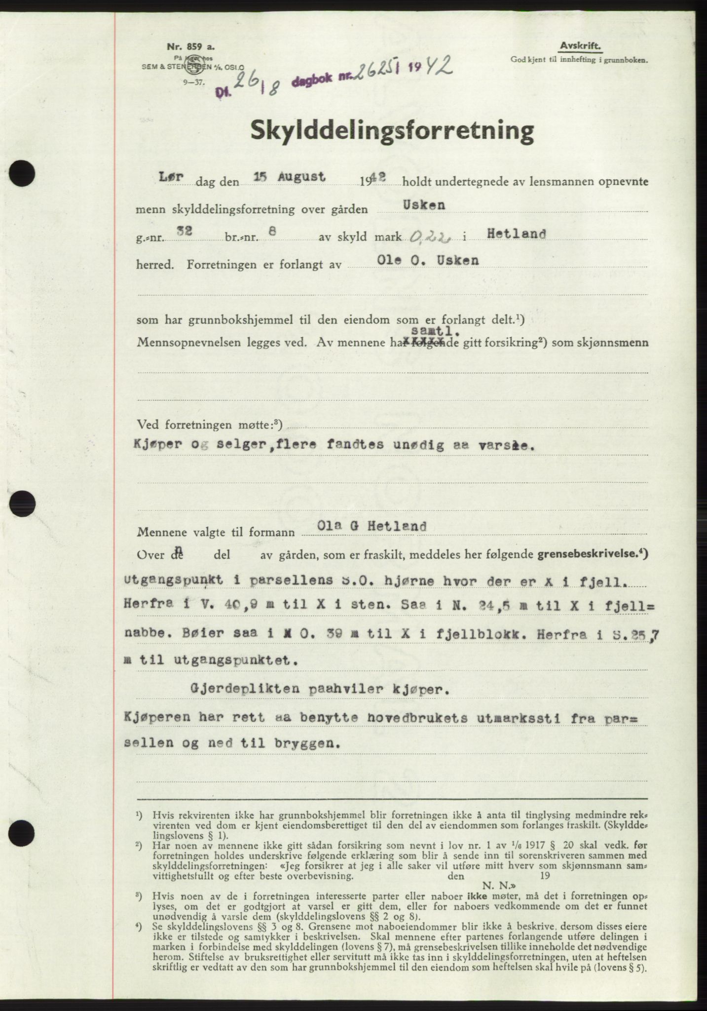 Jæren sorenskriveri, SAST/A-100310/03/G/Gba/L0083: Pantebok, 1942-1942, Dagboknr: 2625/1942