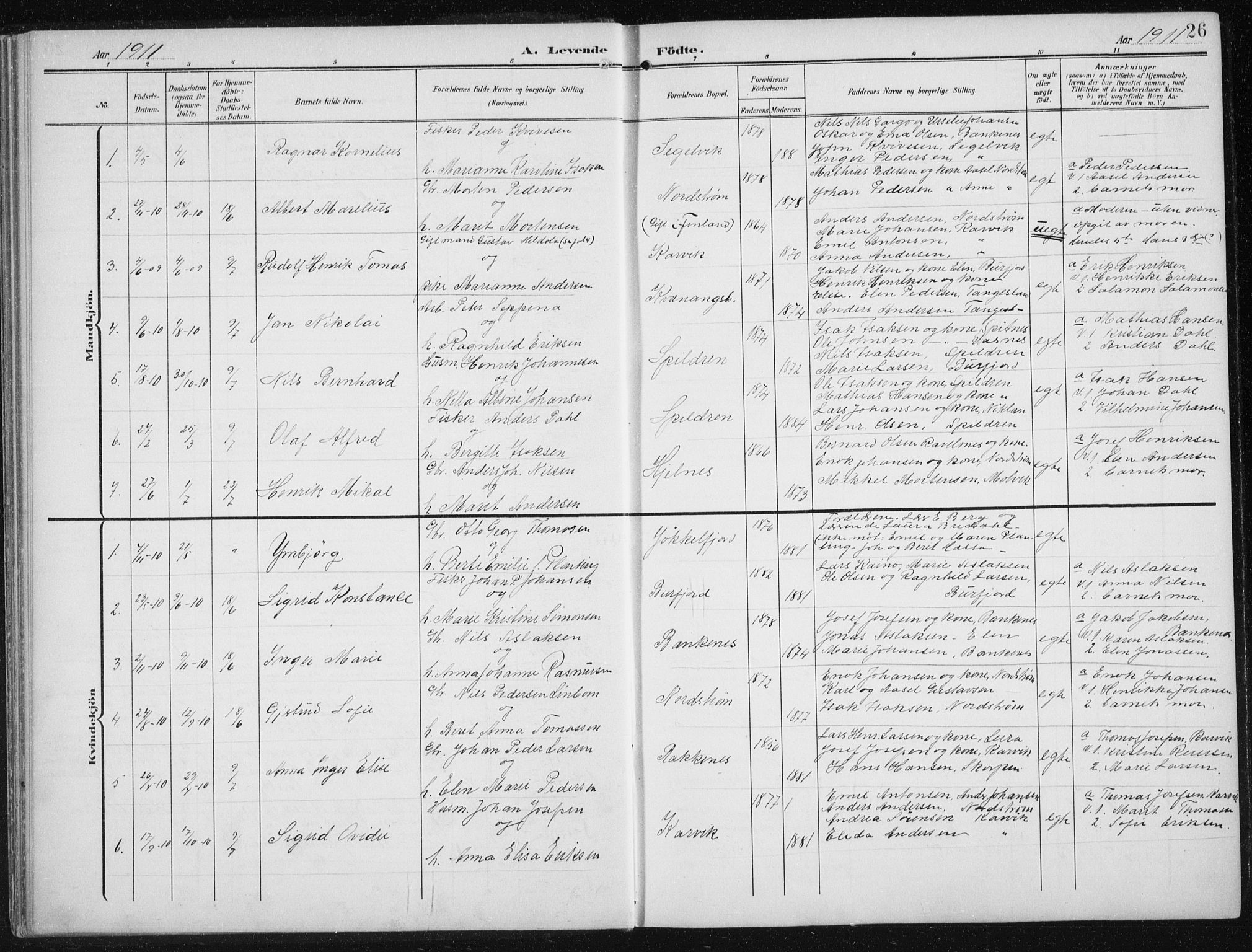 Skjervøy sokneprestkontor, AV/SATØ-S-1300/H/Ha/Hab/L0017klokker: Klokkerbok nr. 17, 1906-1941, s. 26