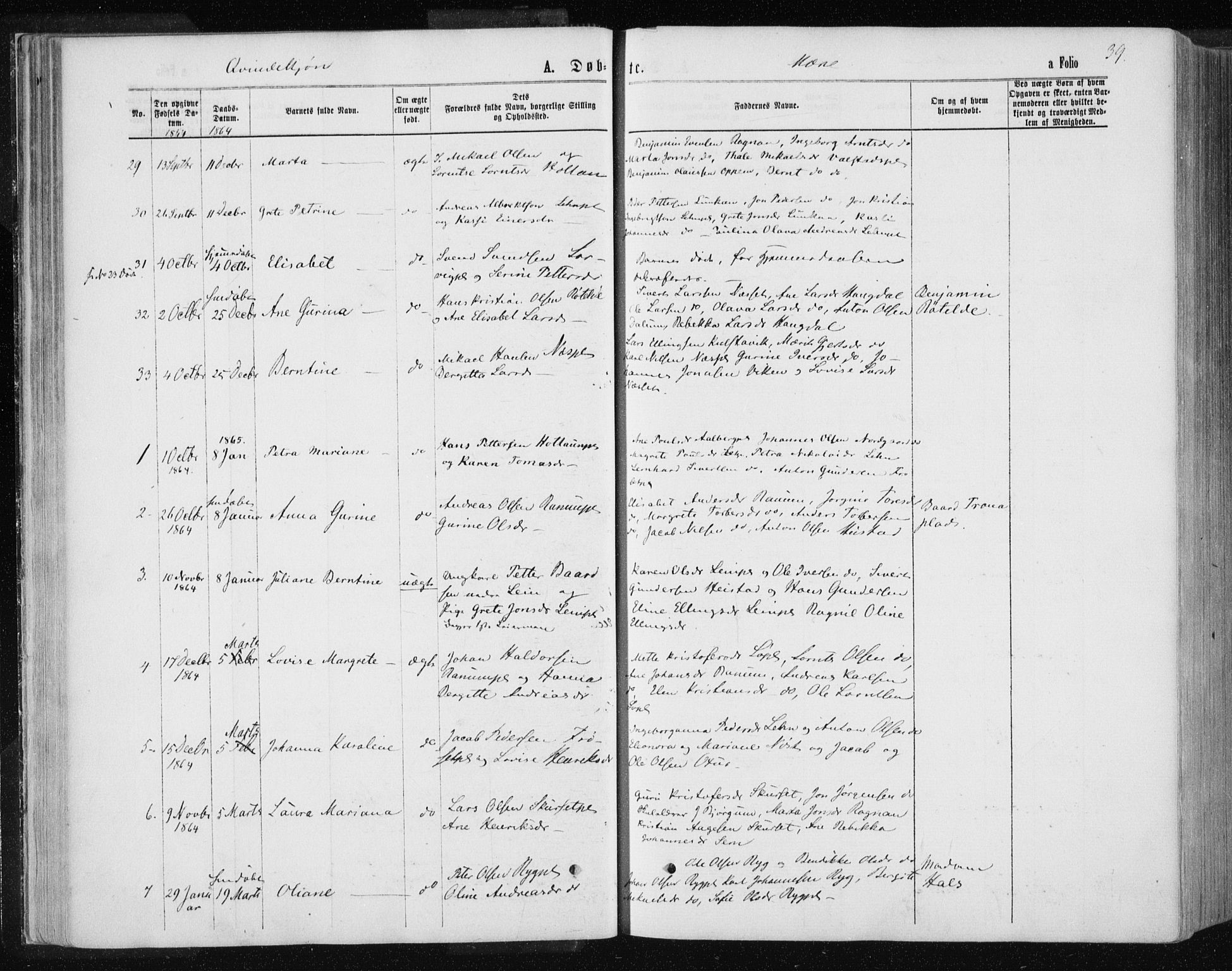 Ministerialprotokoller, klokkerbøker og fødselsregistre - Nord-Trøndelag, AV/SAT-A-1458/735/L0345: Ministerialbok nr. 735A08 /1, 1863-1872, s. 39