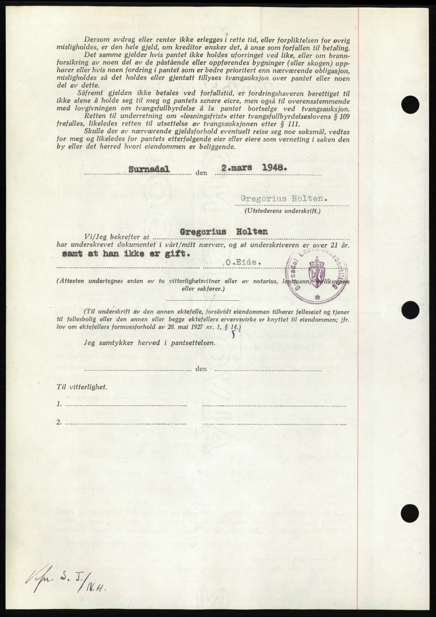 Nordmøre sorenskriveri, AV/SAT-A-4132/1/2/2Ca: Pantebok nr. B98, 1948-1948, Dagboknr: 526/1948