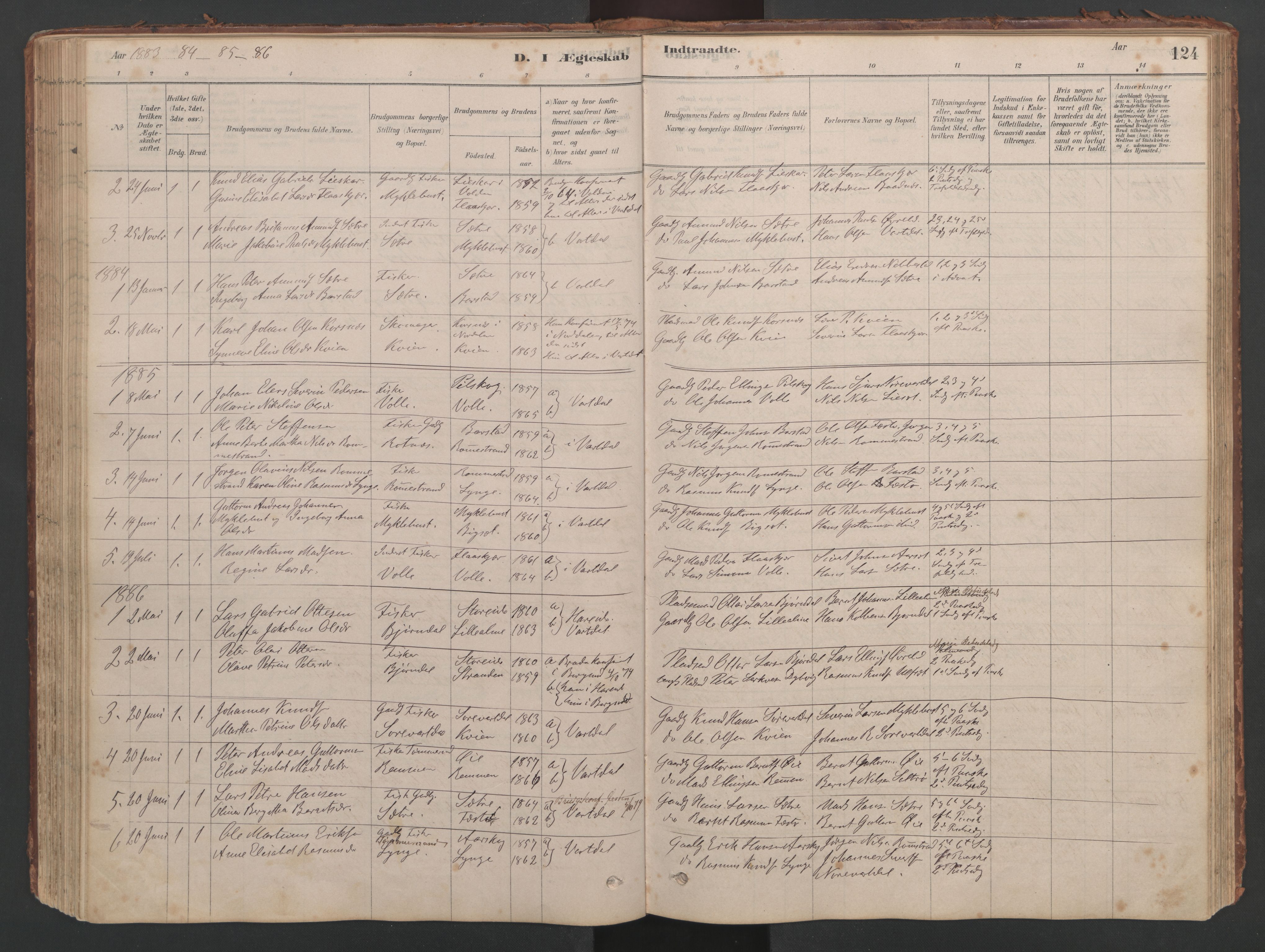 Ministerialprotokoller, klokkerbøker og fødselsregistre - Møre og Romsdal, SAT/A-1454/514/L0201: Klokkerbok nr. 514C01, 1878-1919, s. 124