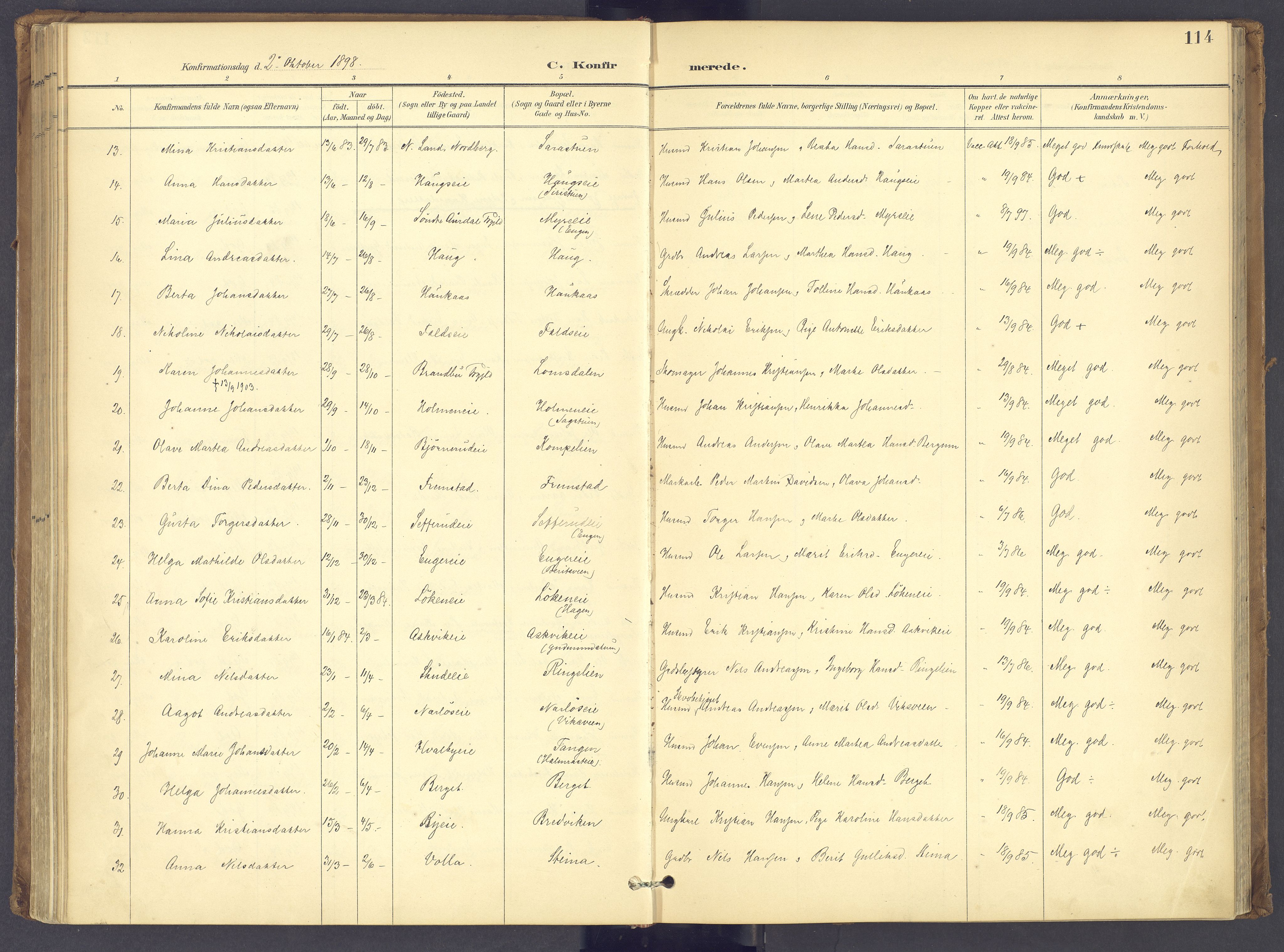 Søndre Land prestekontor, AV/SAH-PREST-122/K/L0006: Ministerialbok nr. 6, 1895-1904, s. 114
