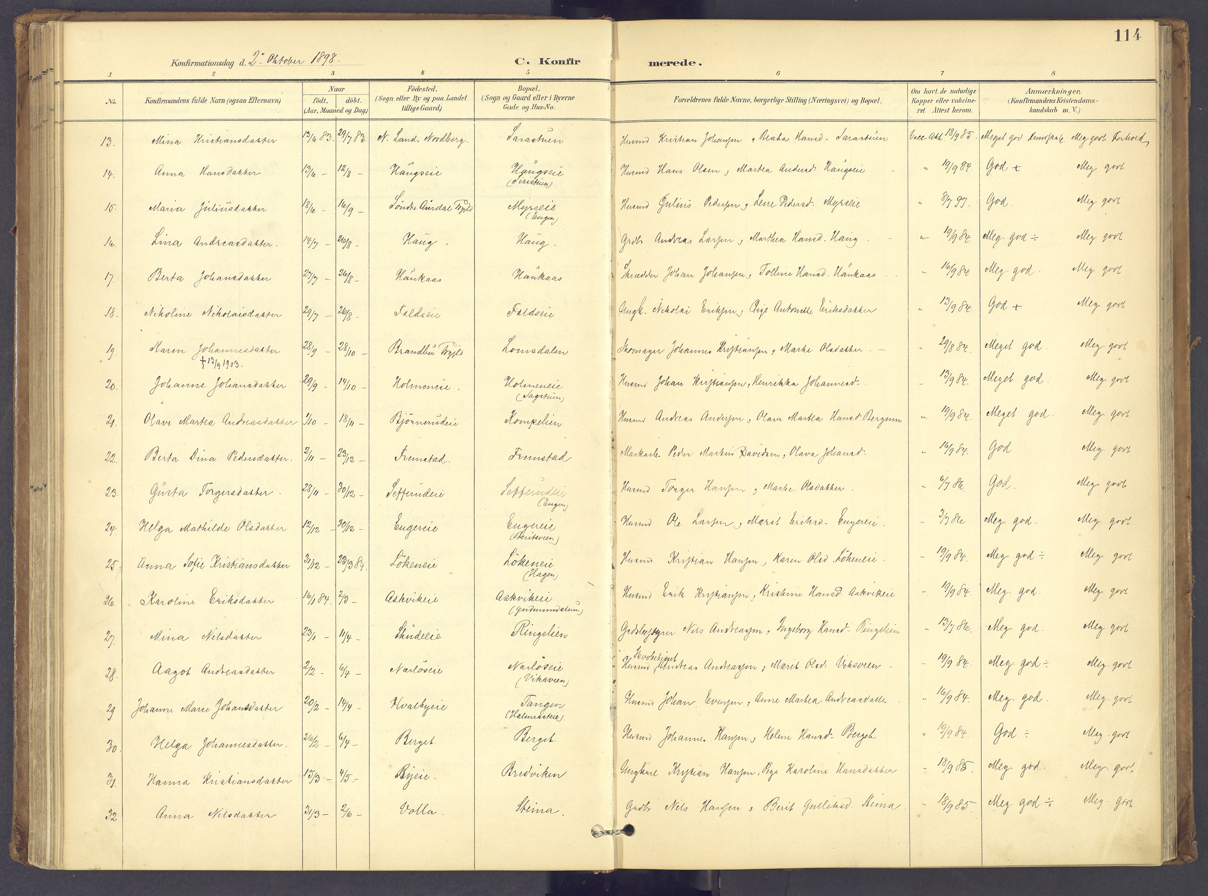 Søndre Land prestekontor, SAH/PREST-122/K/L0006: Ministerialbok nr. 6, 1895-1904, s. 114