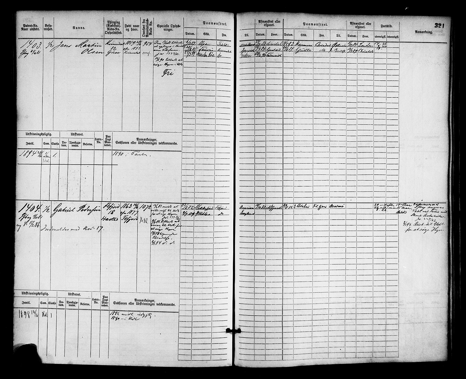 Flekkefjord mønstringskrets, SAK/2031-0018/F/Fb/L0002: Hovedrulle nr 765-1514, N-5, 1868-1900, s. 326