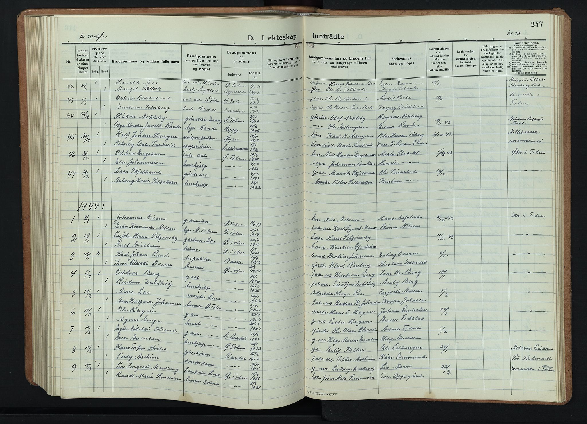 Østre Toten prestekontor, AV/SAH-PREST-104/H/Ha/Hab/L0011: Klokkerbok nr. 11, 1934-1952, s. 247